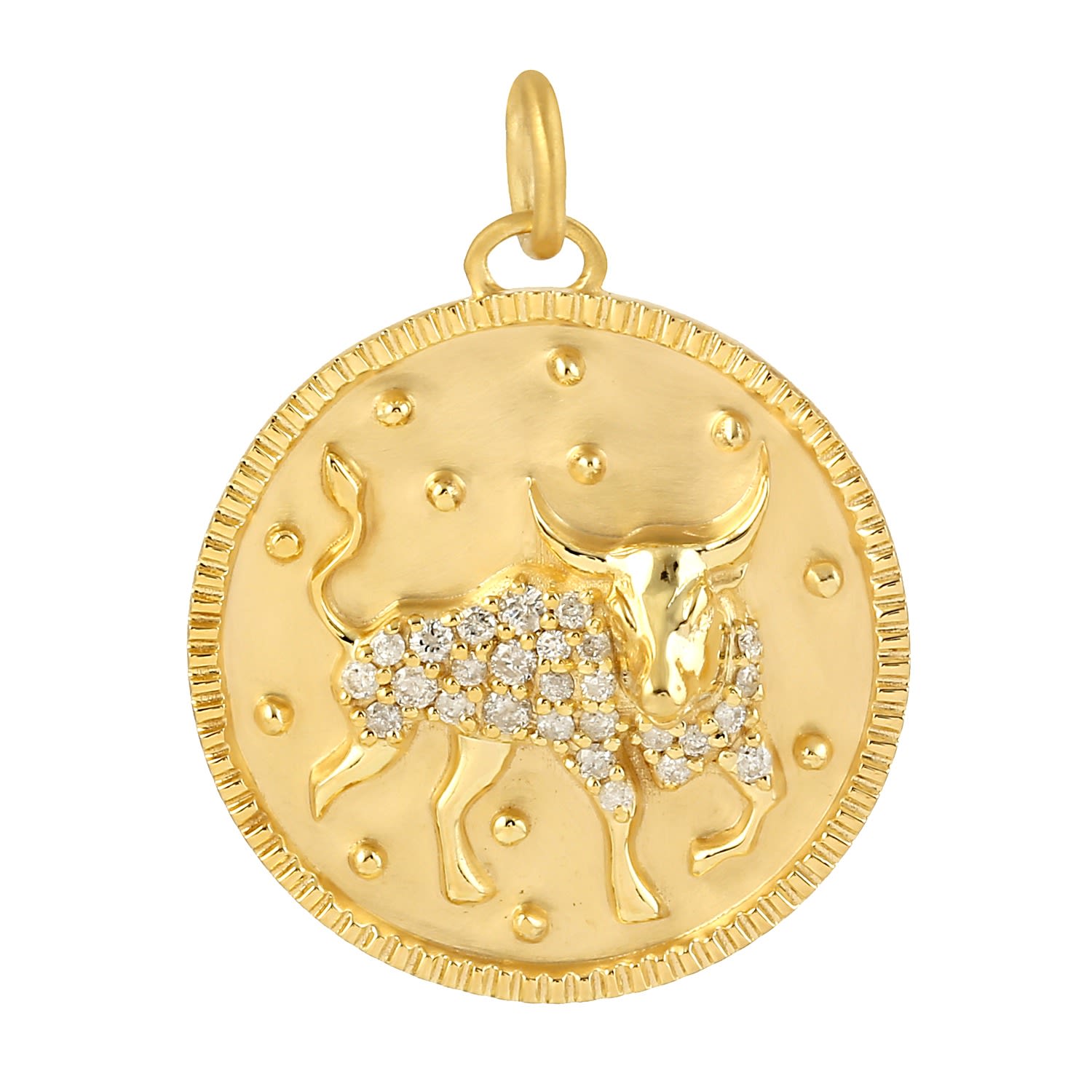 Artisan Women's Gold / White Natural Diamond Taurus Horoscope Pendant In Gold In Gold
