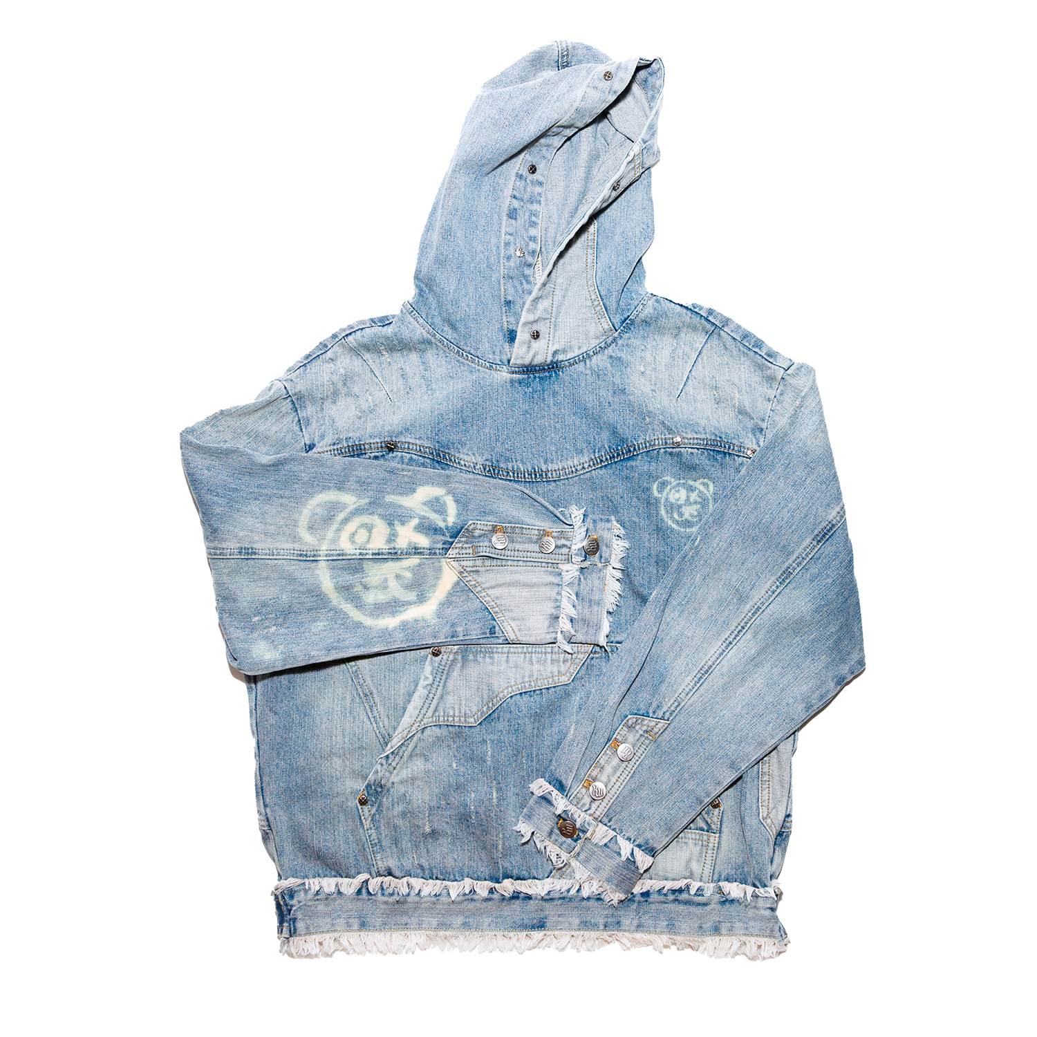 X Ilona Blue Women's Blue Graffiti Bear Universal Denim Custom Hoodie In Blue