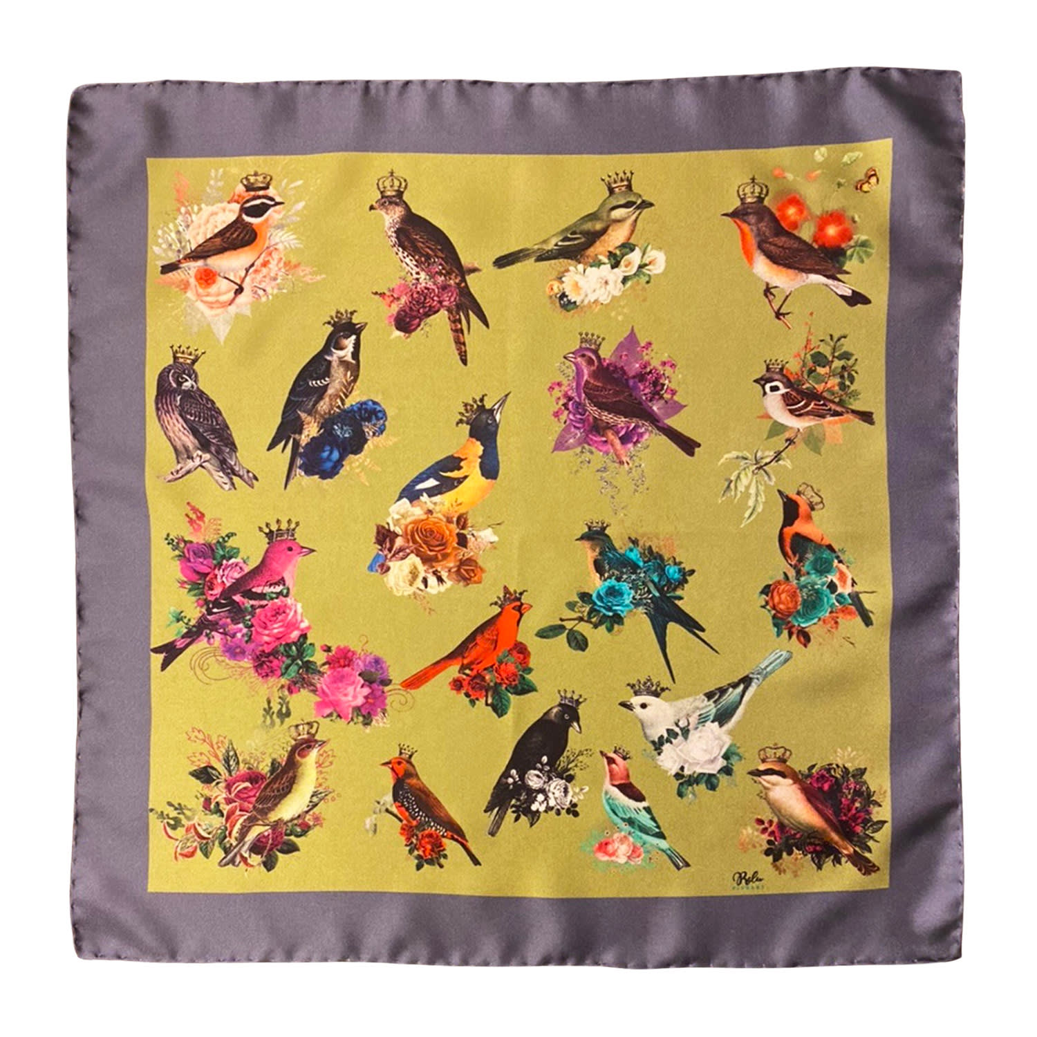 Ralufineart Men's Silk Twill Pocket Square With Exotic Birds