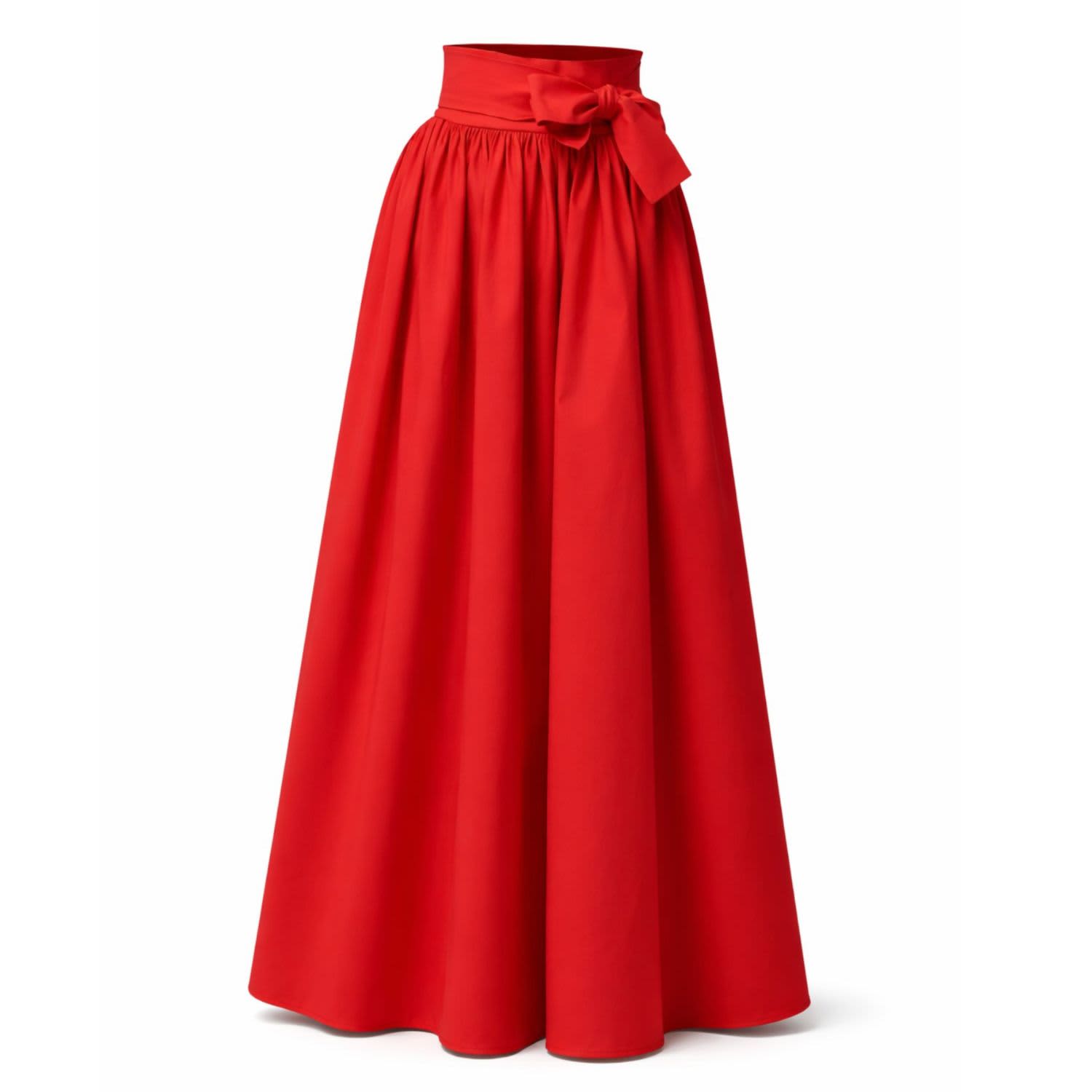 Long Gathered Cotton Skirt With High Waist In Red | Nikka Place