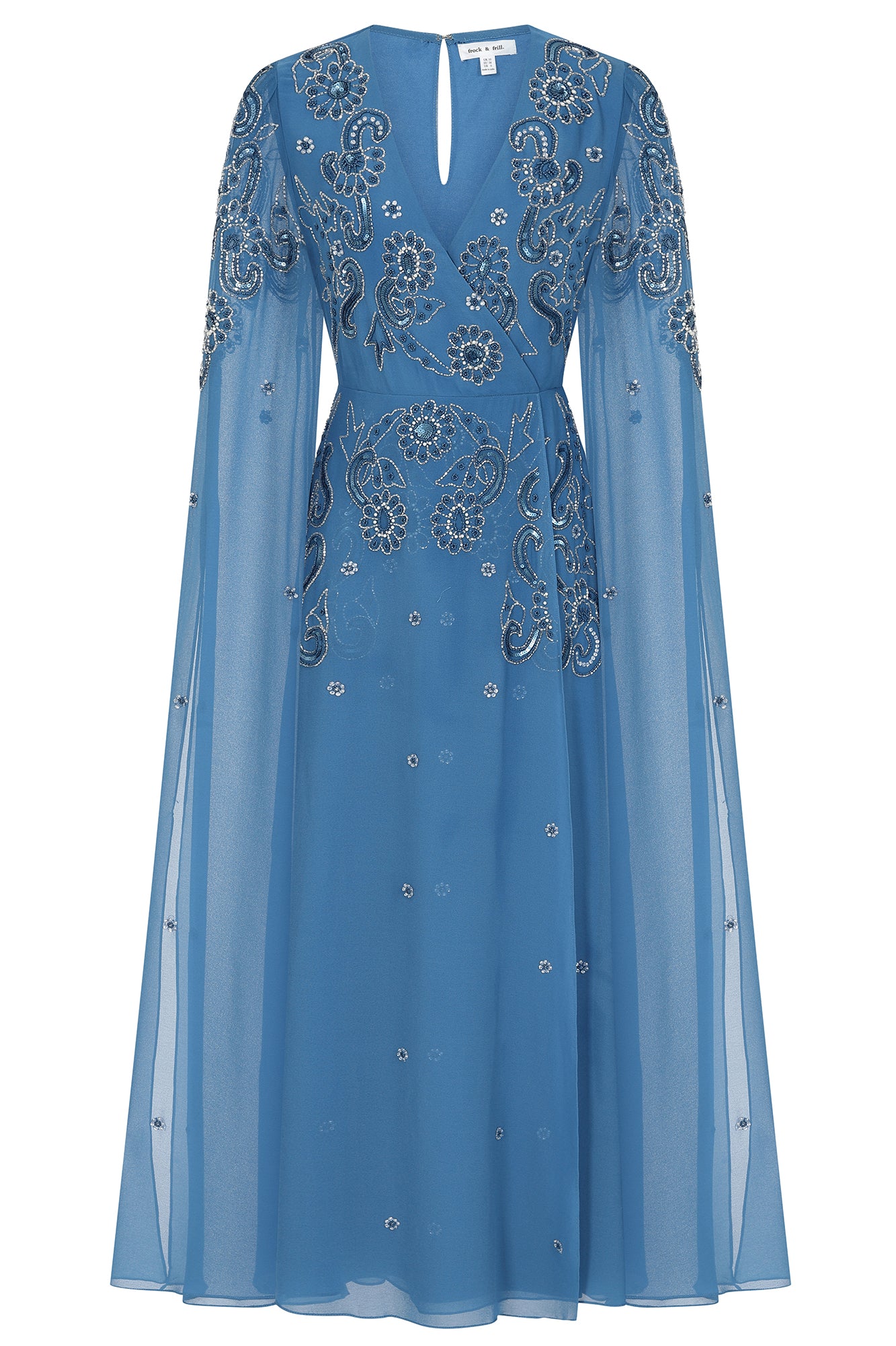 Frock And Frill Women's Laelia Embellished Maxi Dress With Cape Sleeves - Blue In Blue