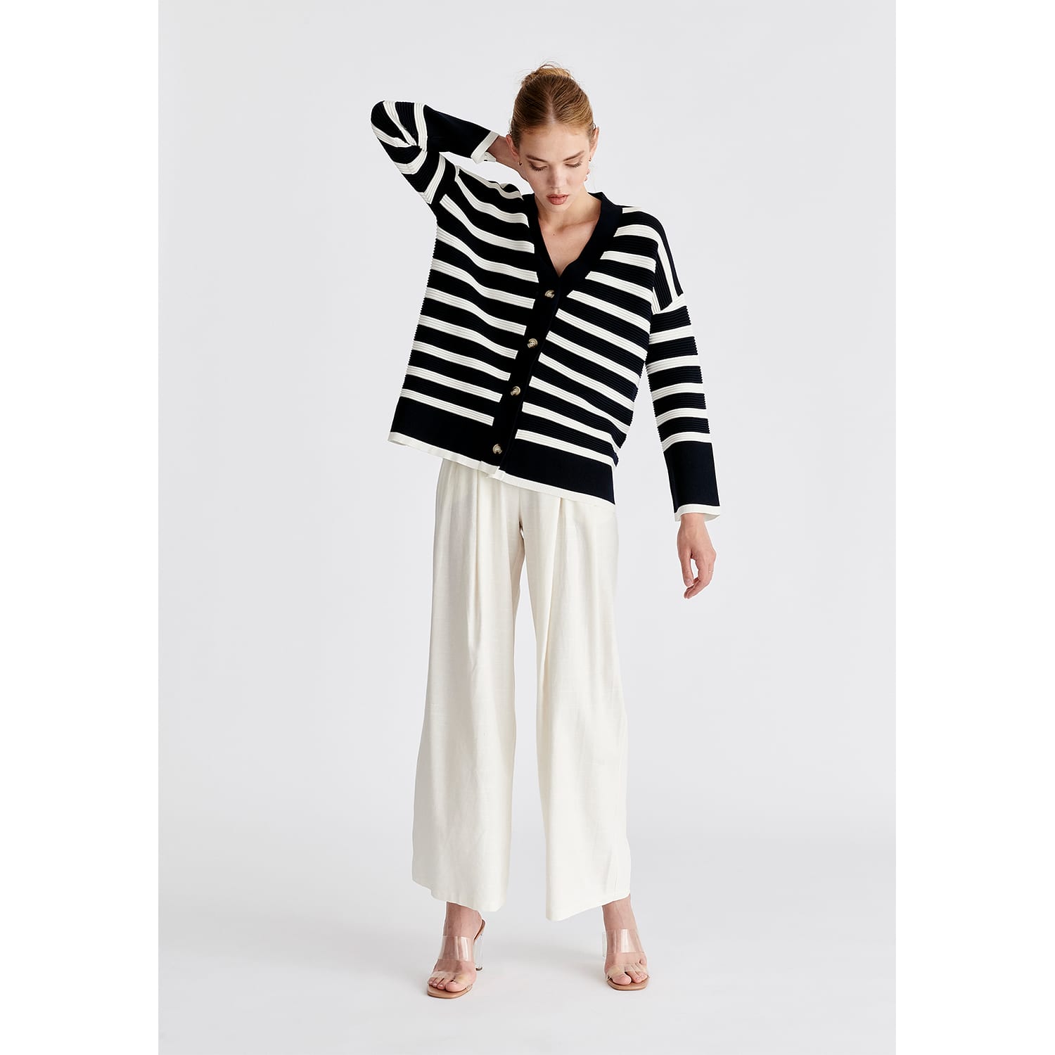 Navy white striped clearance cardigan