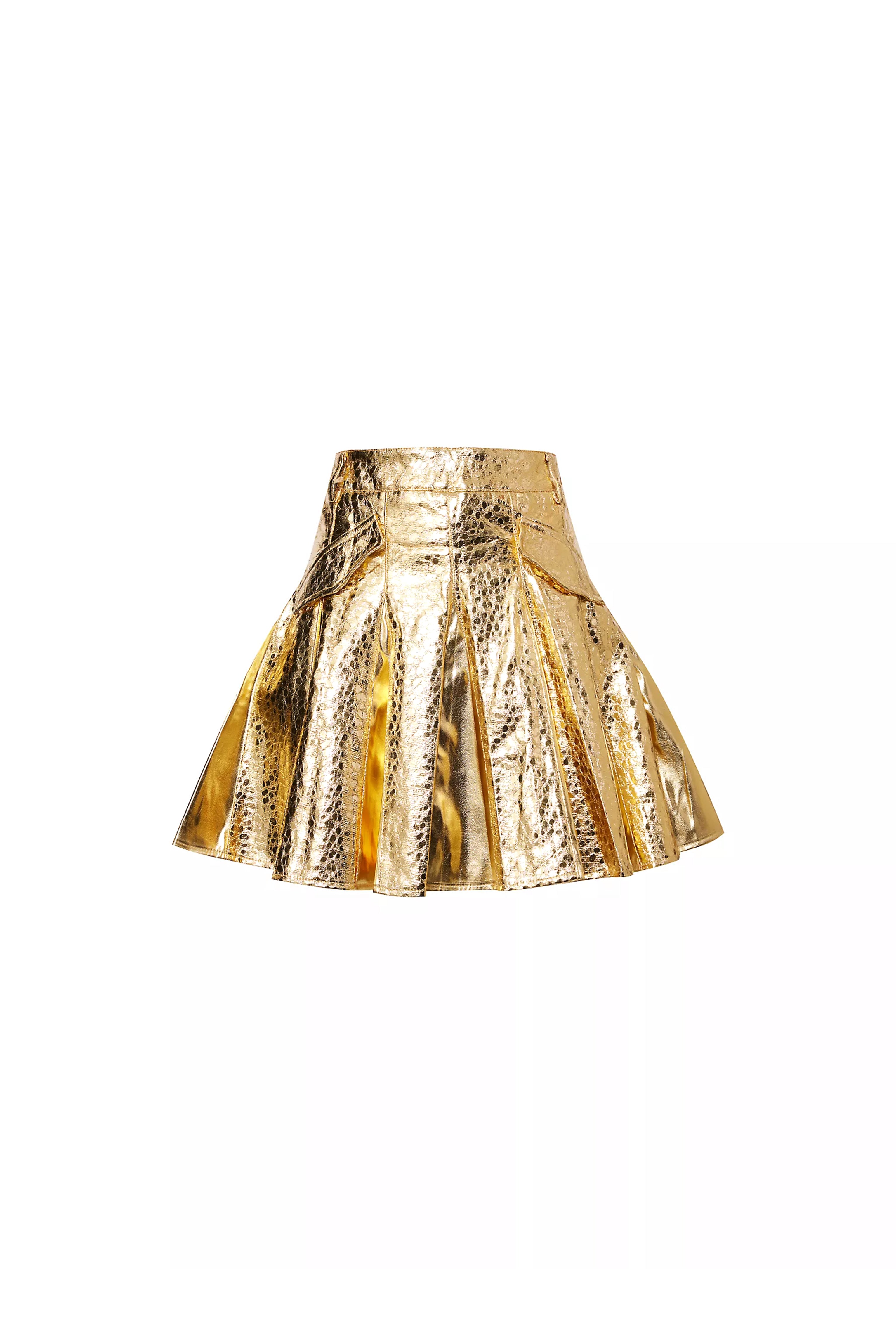 Women’s Phoebe Gold Metallic Pleated Mini Skirt Small Amy Lynn