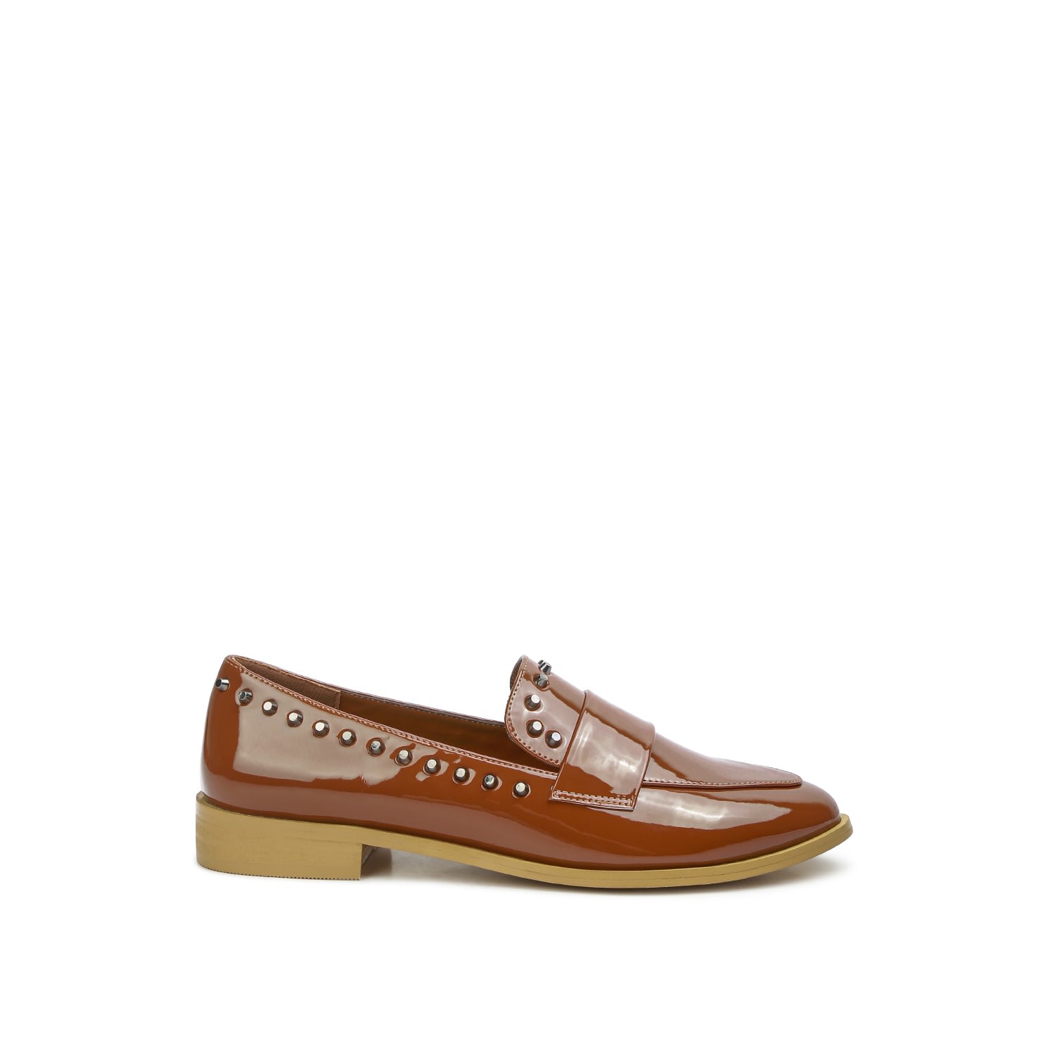 Rag & Co Women's Brown Emilia Tan Patent Stud Penny Loafers