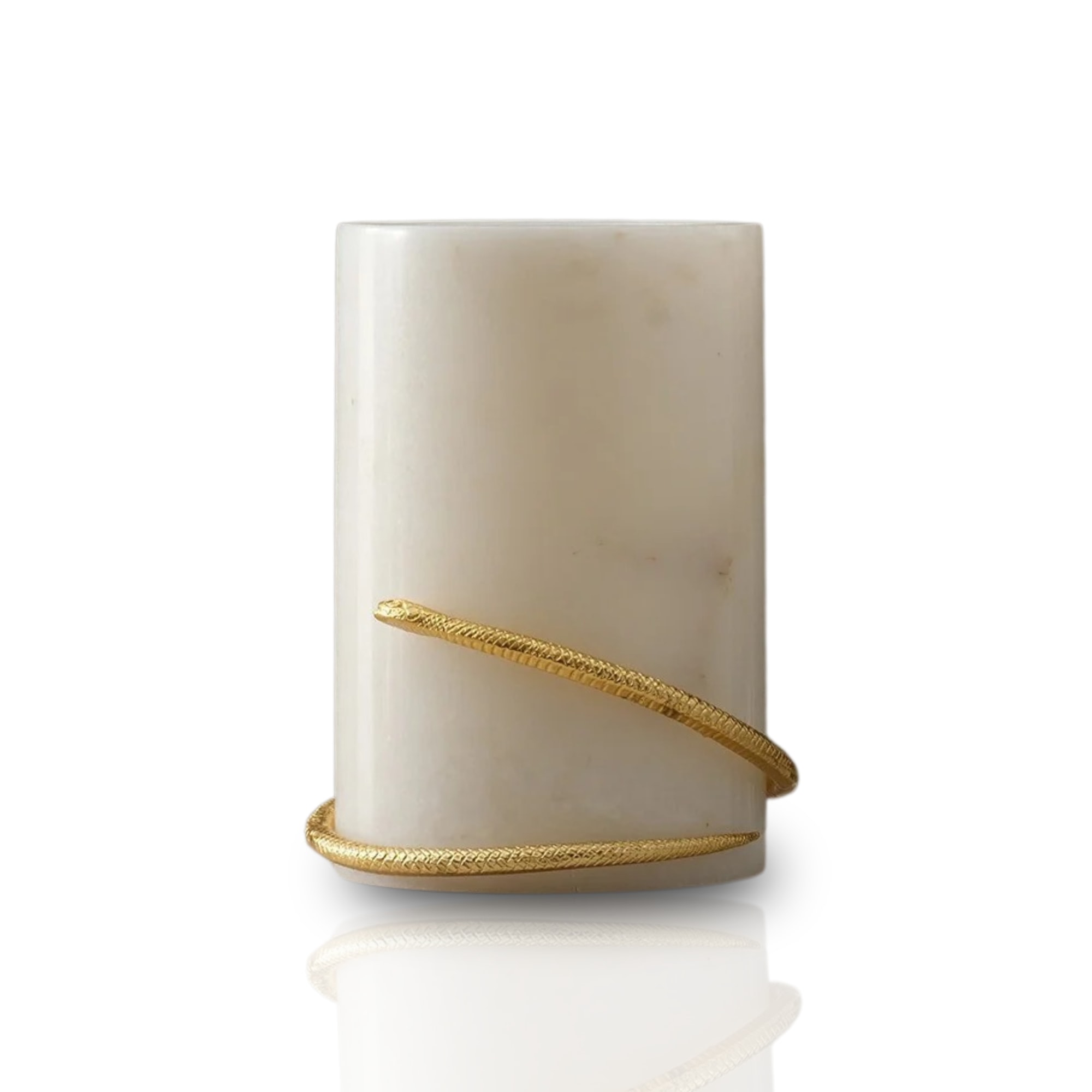 Marleth Gold / White White Marble Vase With Brass Snake Detail – Refined Statement Piece