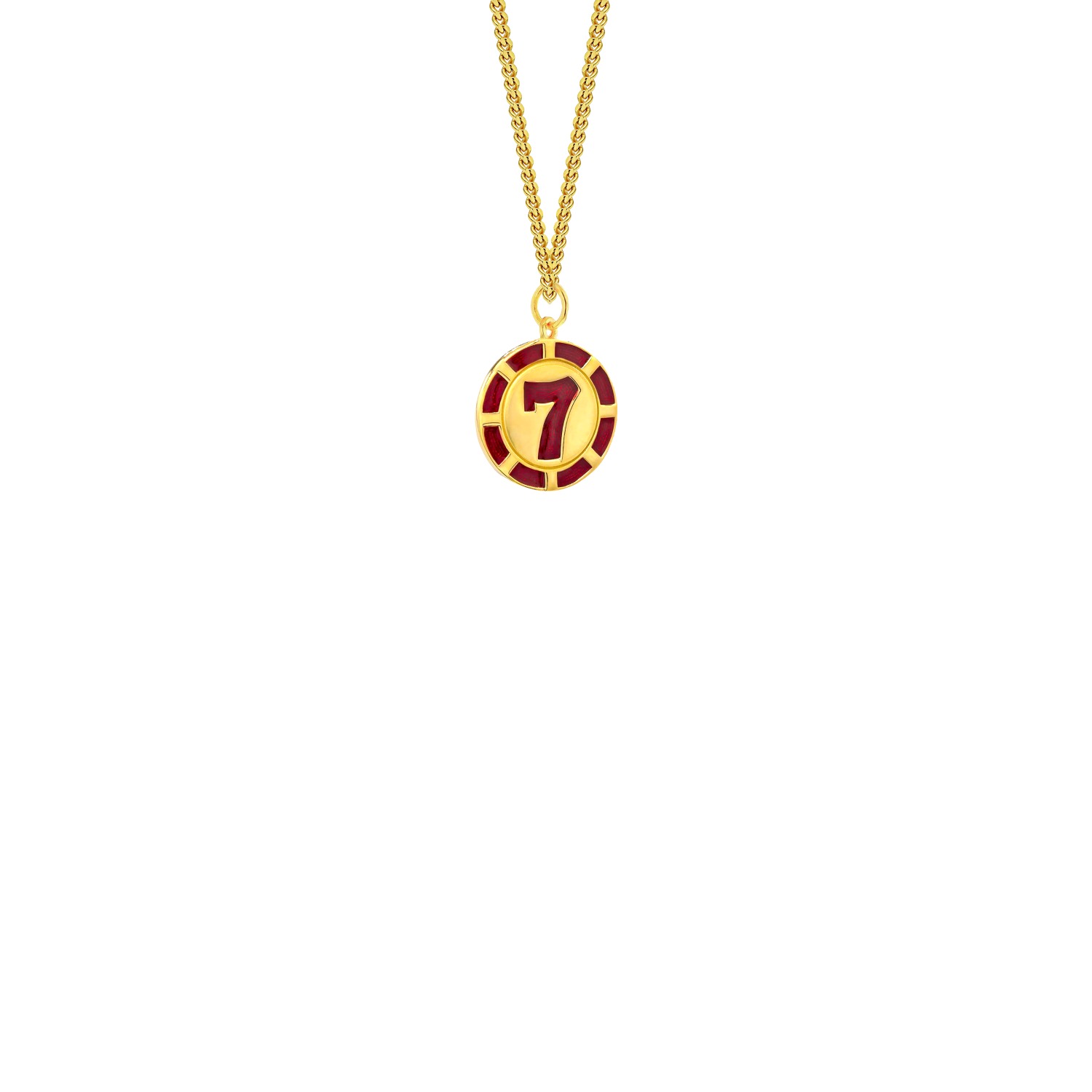 True Rocks Men's Gold / Red Mini Vegas No.7 Poker Chip Pendant 18kt Gold-plated & Red Enamel