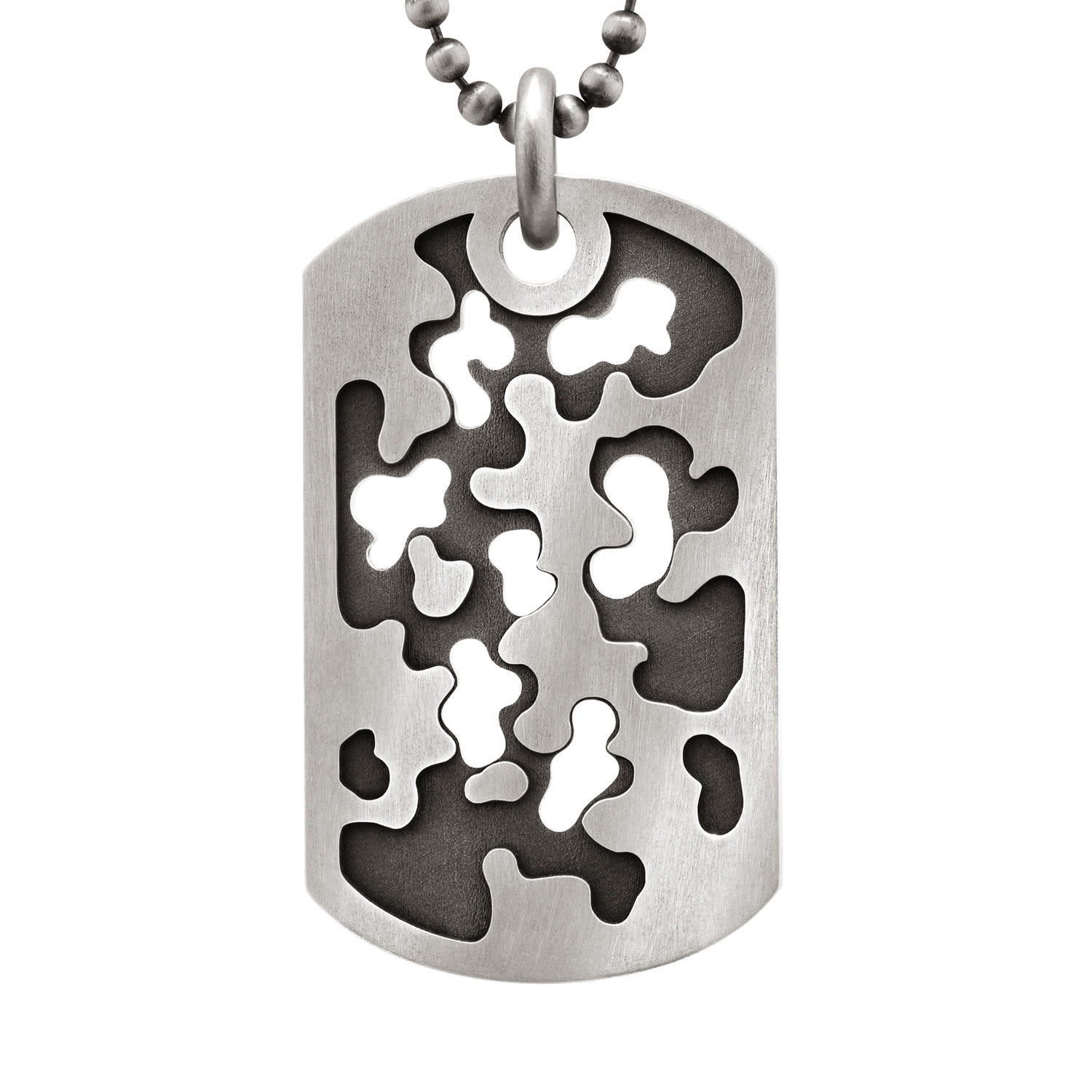 Men’s Perforated Camouflage Dog Tag Necklace In Sterling Silver Snake Bones