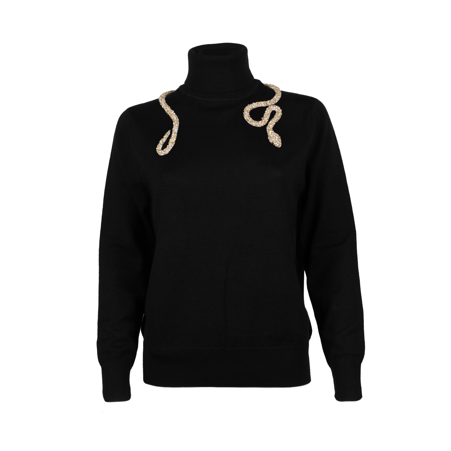 Laines London Women's Laines Couture Wrap Crystal & Pearl Snake Embellished Knitted Roll Neck - Black In Black