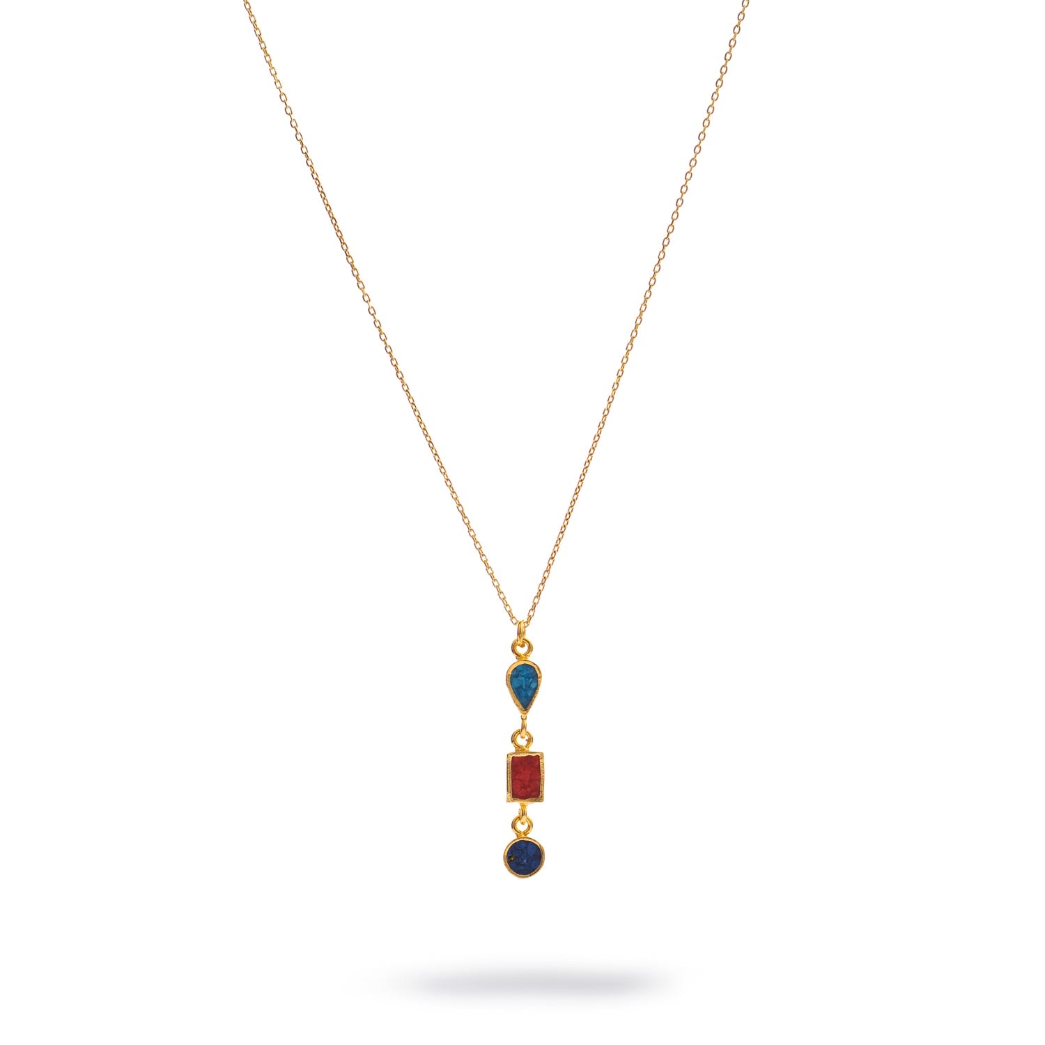 Ebru Jewelry Women's Blue / Red / Gold Trinity Gemstone Harmony Gold Necklace - Multicolor In Gold