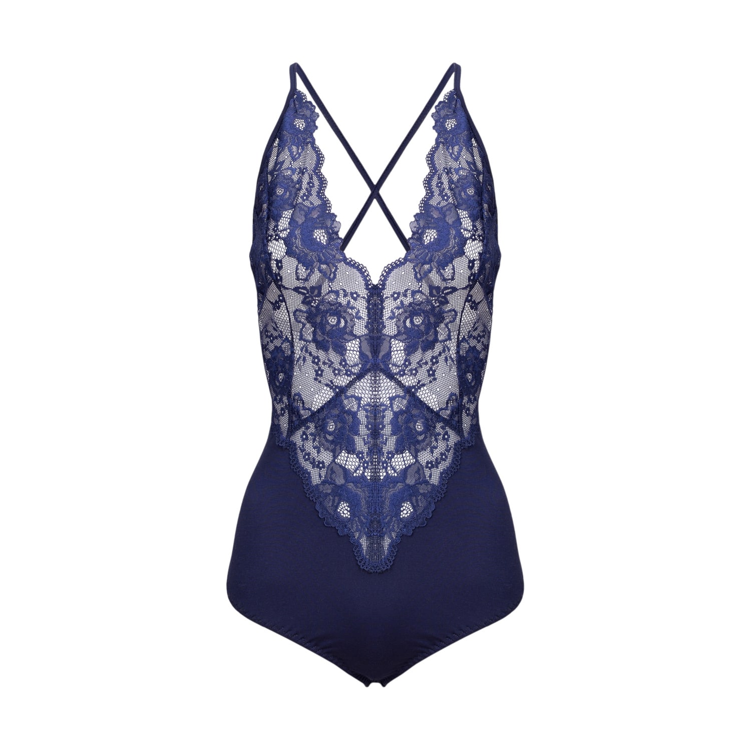 Oh!zuza Night&day Women's Navy Blue Bodysuit - Soft Viscose & Delicate Lace In Blue