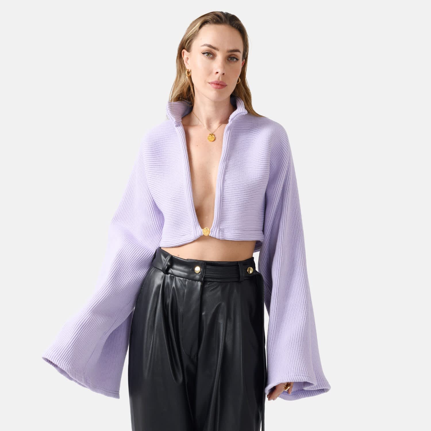 Mellea Oversized Jumper Lilac Rib Knit Kargede Wolf Badger