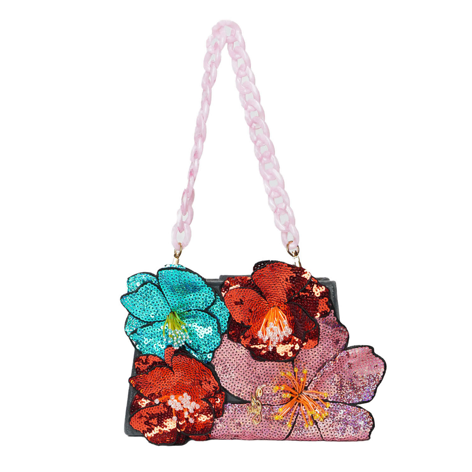 Natalia Petruch Women's Grey Vivi Velvet Handbag In Sequin Flowers In Grey