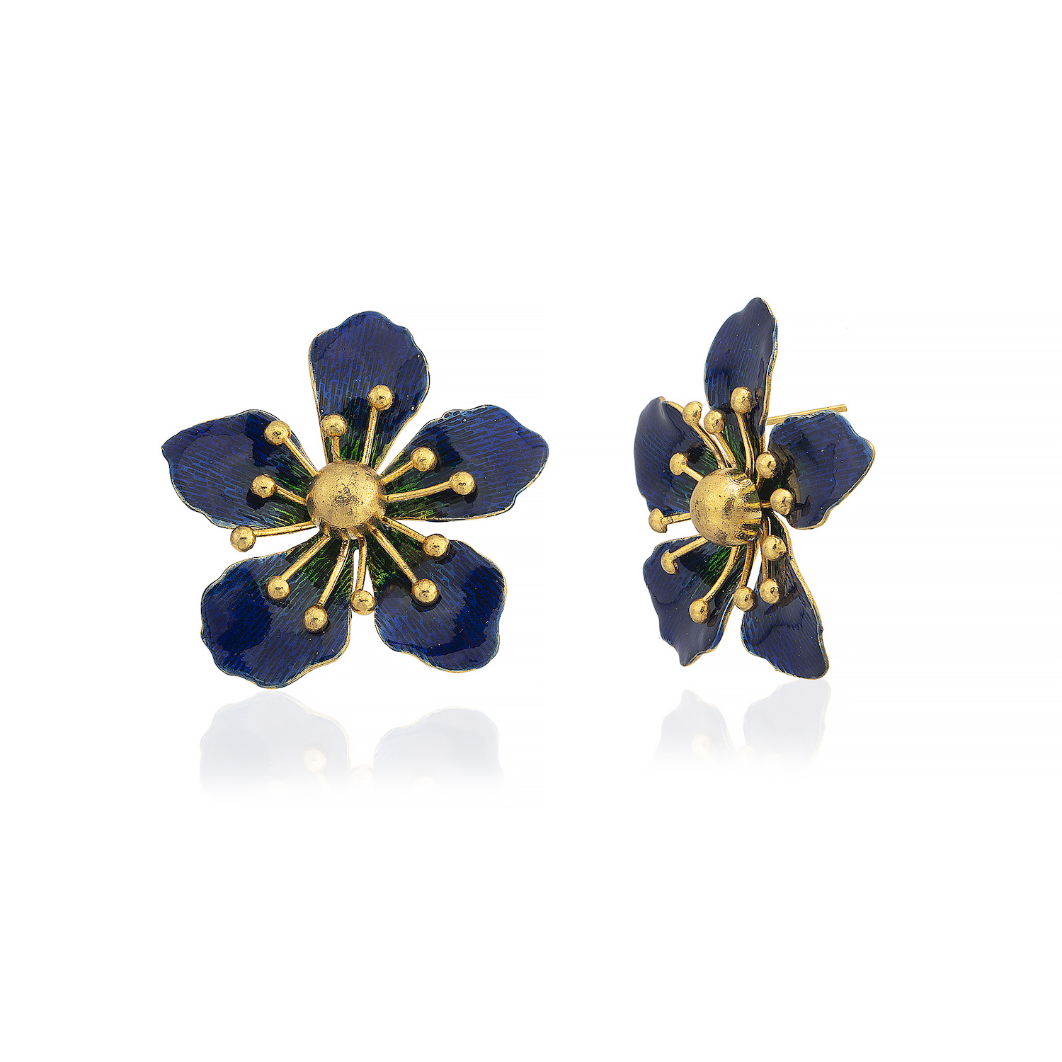Milou Jewelry Women's Magnolia Flower Earrings - Navy Blue In Blue