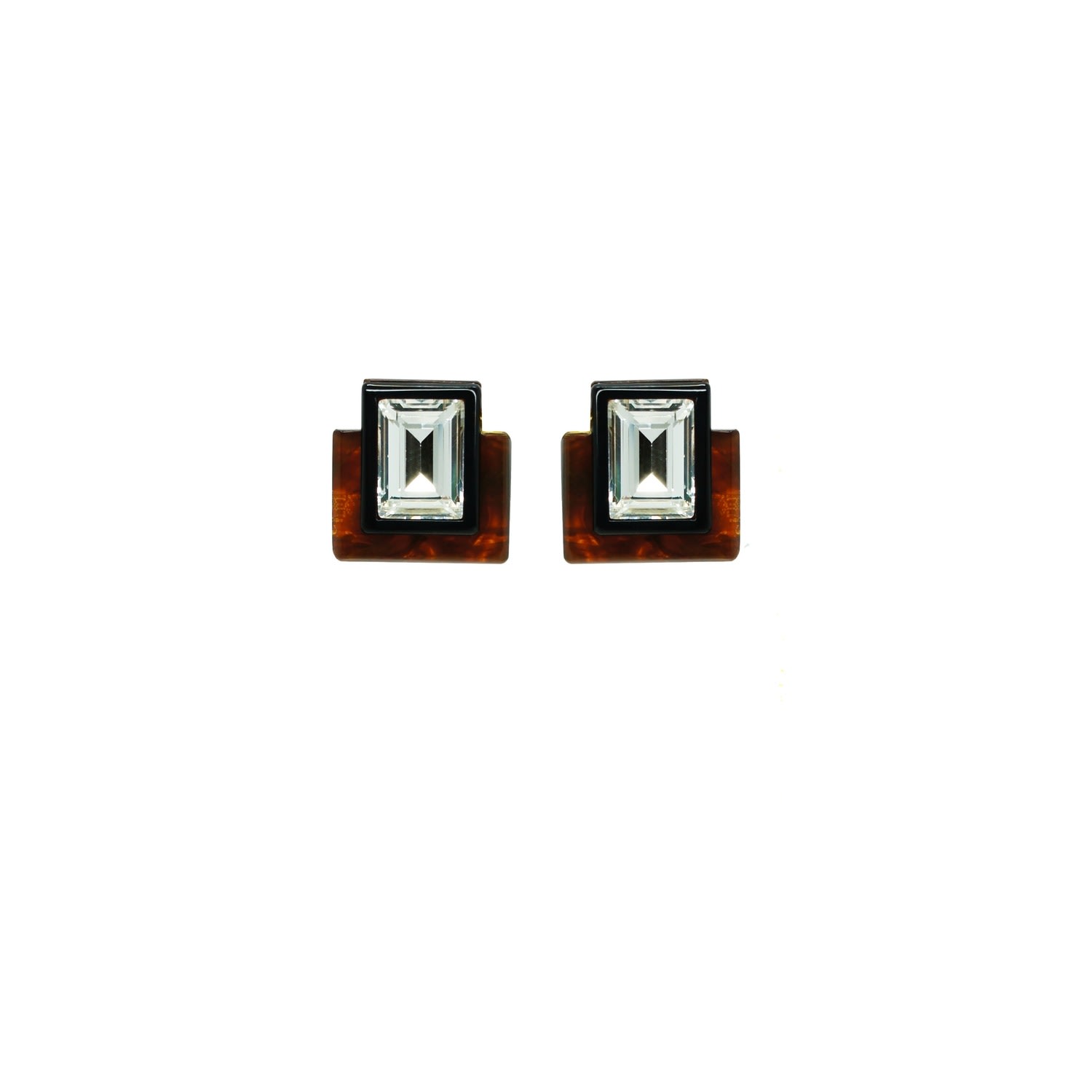 Gissa Bicalho Women's Brown Handmade Acrylic Earring S Deco Rectangular Cut-off Stone Caramel Granite
