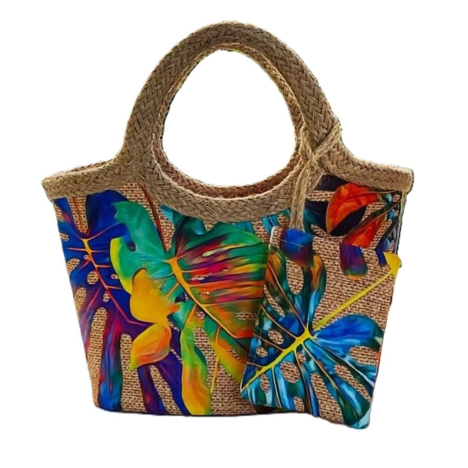 Springmoonatelier Women's Colorful Jute Straw Beach Bag - Small
