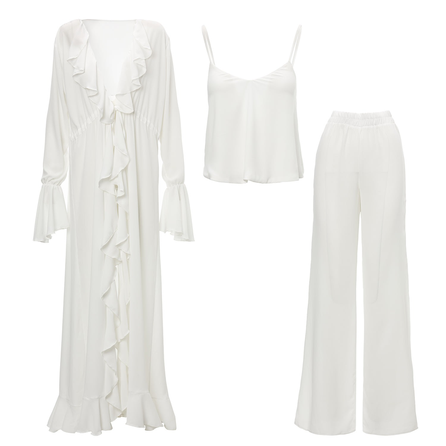 Bluzat White Set With Ruffled Kaftan In White
