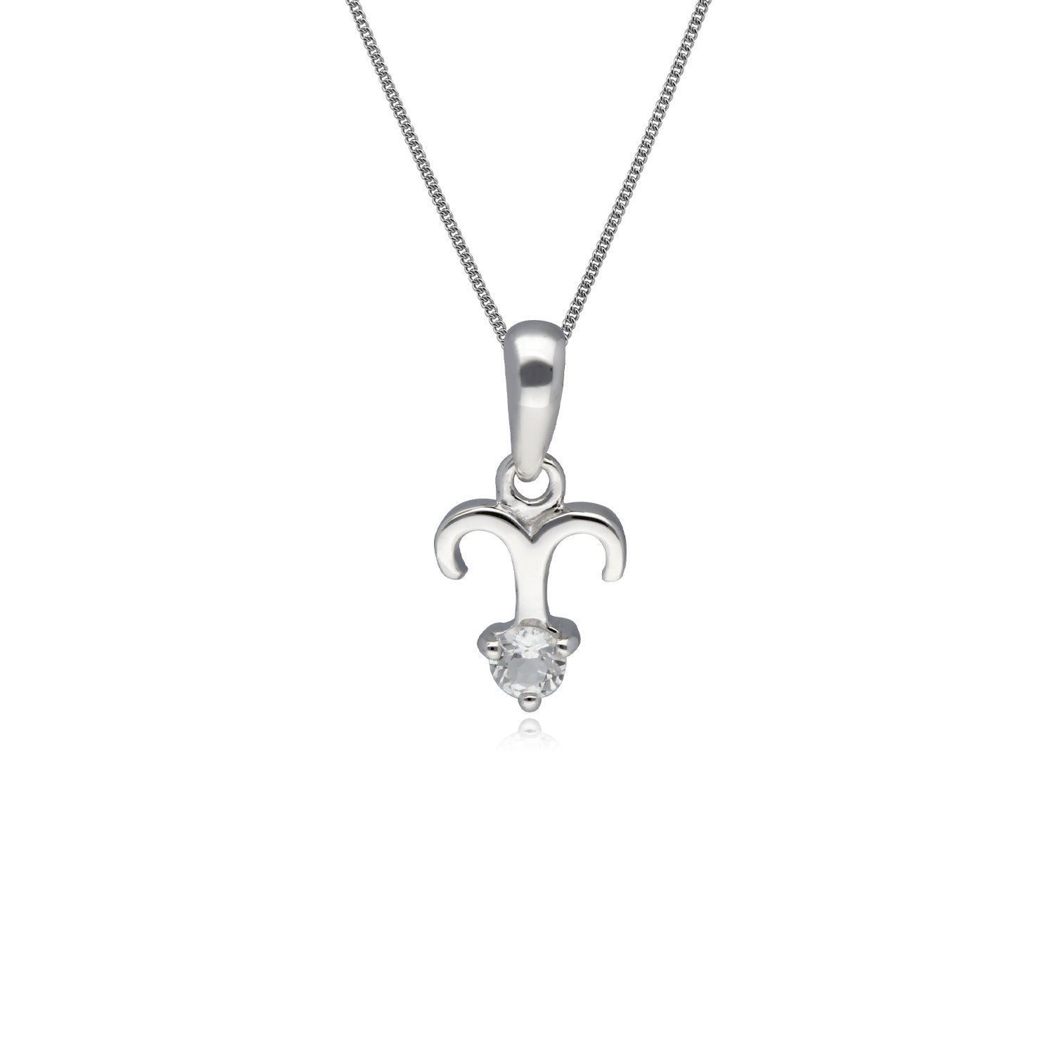 Women’s White / Neutrals White Topaz Aries Zodiac Charm Necklace In 9Ct White Gold Gemondo