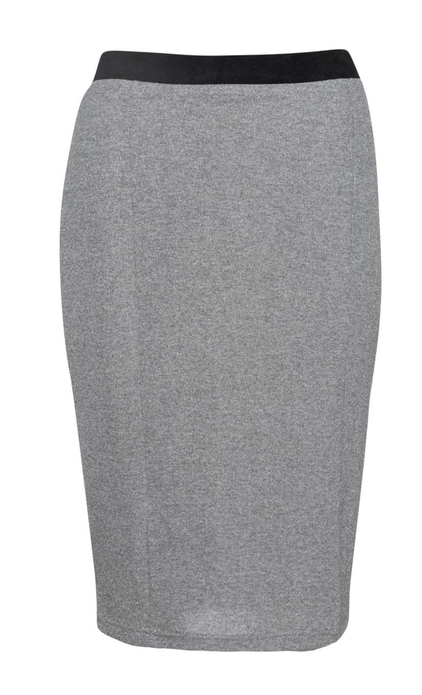 Conquista Women's Silver Lurex Pencil Skirt  In Silver