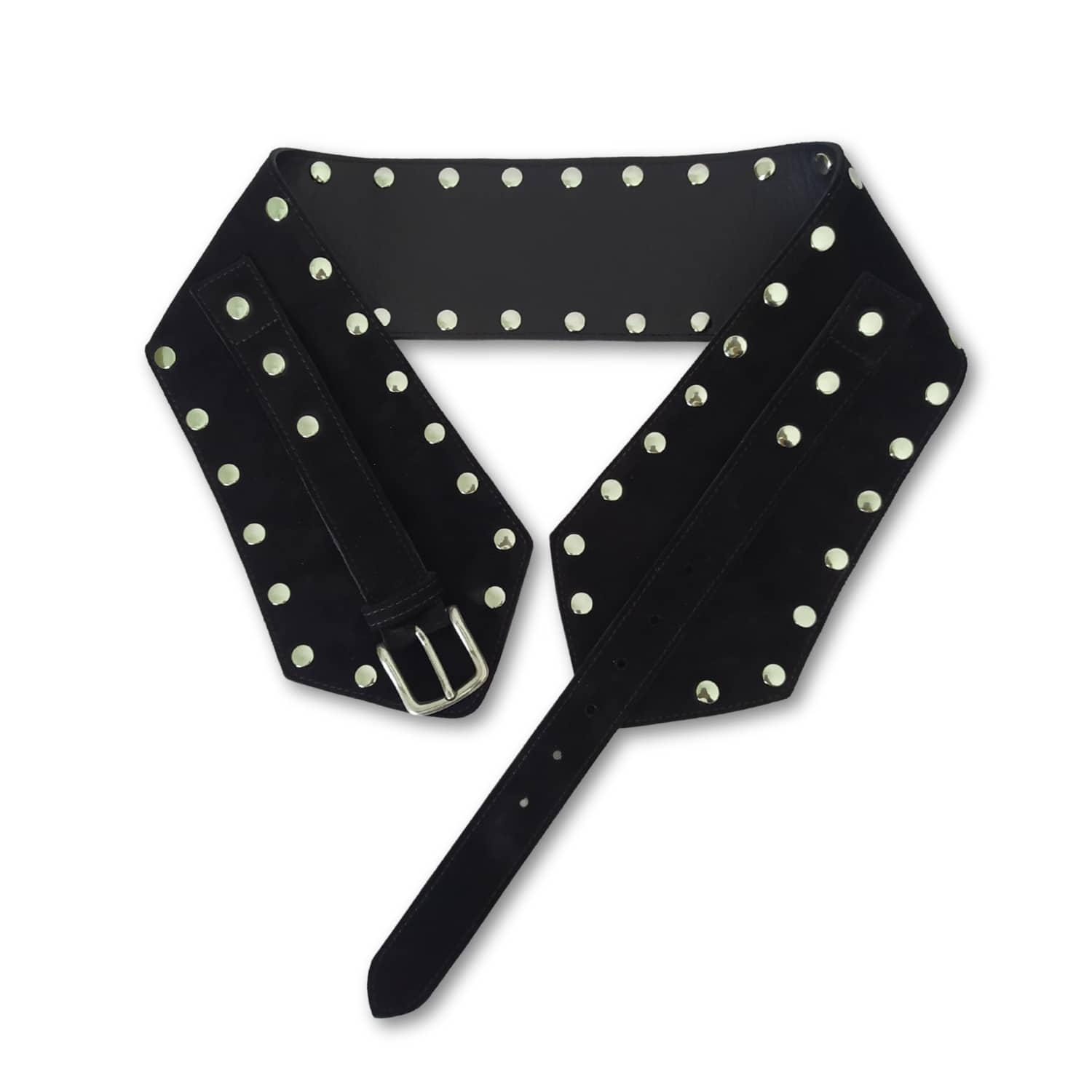 ? Stunning Genuine Studded Suede Black Belt And Matching Bracelets Black Suede Wide Belt With Silver Studs | JUAN-JO | Wolf  main image 4