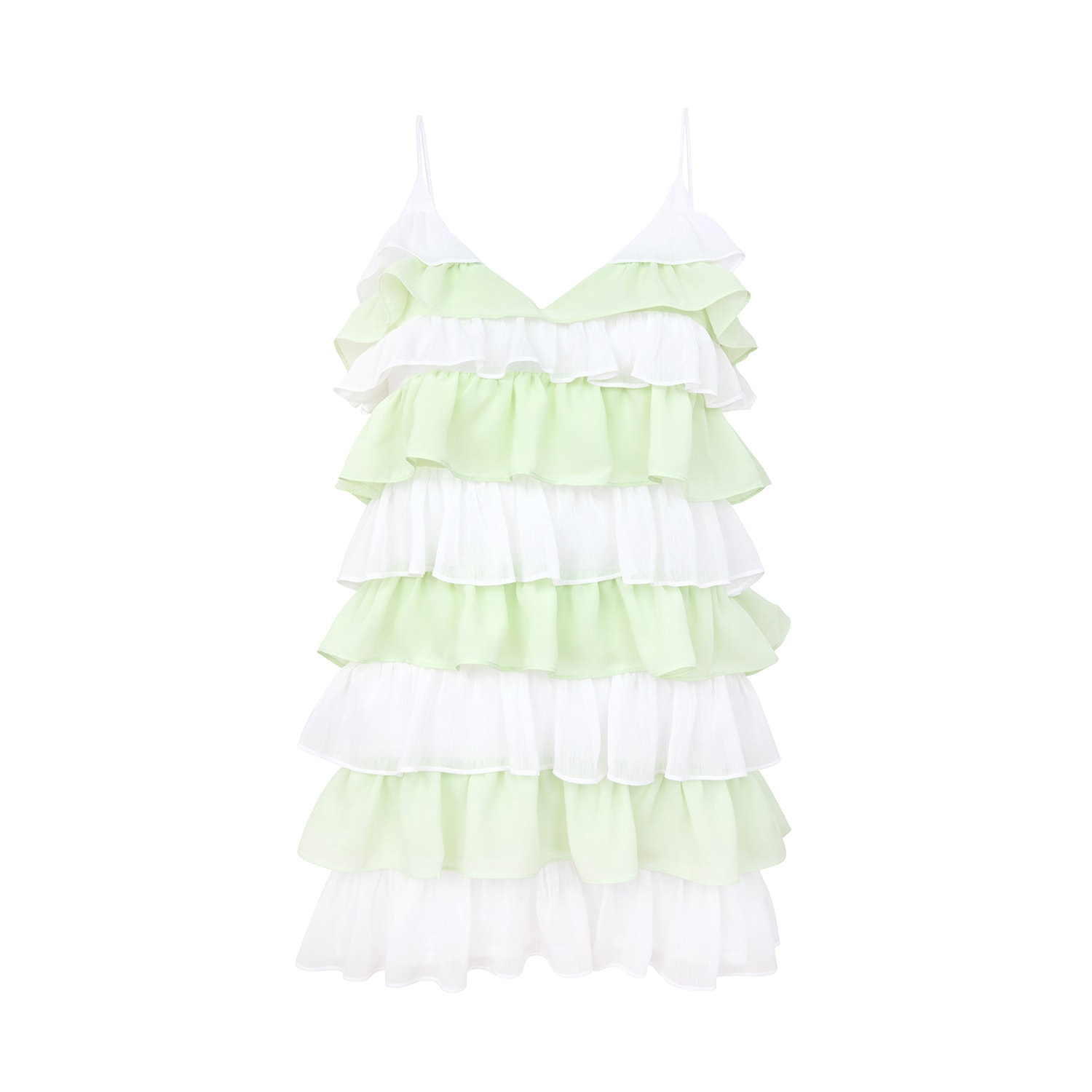 Blonde Gone Rogue Women's Green / White Mini Dress With Ruffles, Upcycled Polyester, In White & Light Green In White