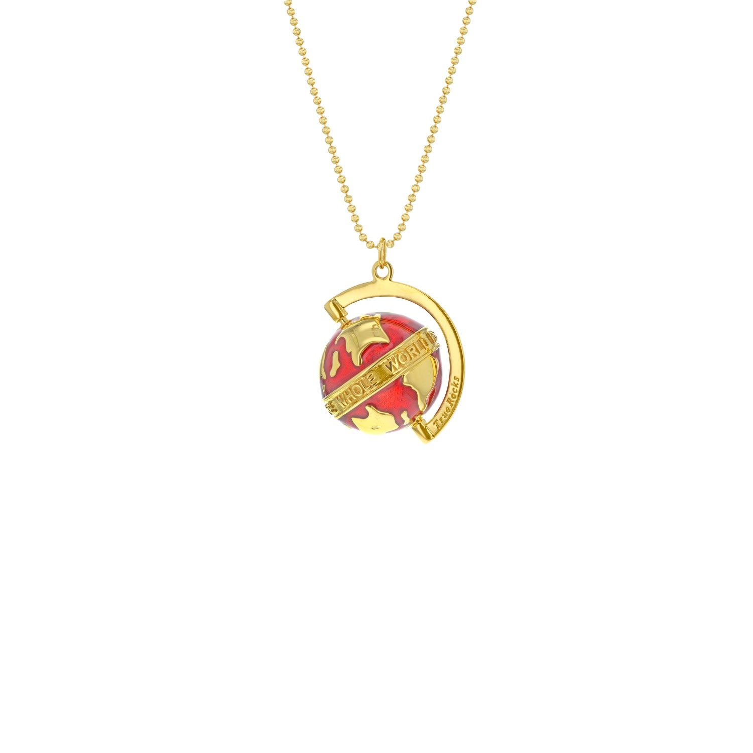 Women&rsquo;s Gold / Red Spinning Globe Necklace In Red Enamel & 18Kt Gold Plate The Whole World Revolves Around Love | True Rocks