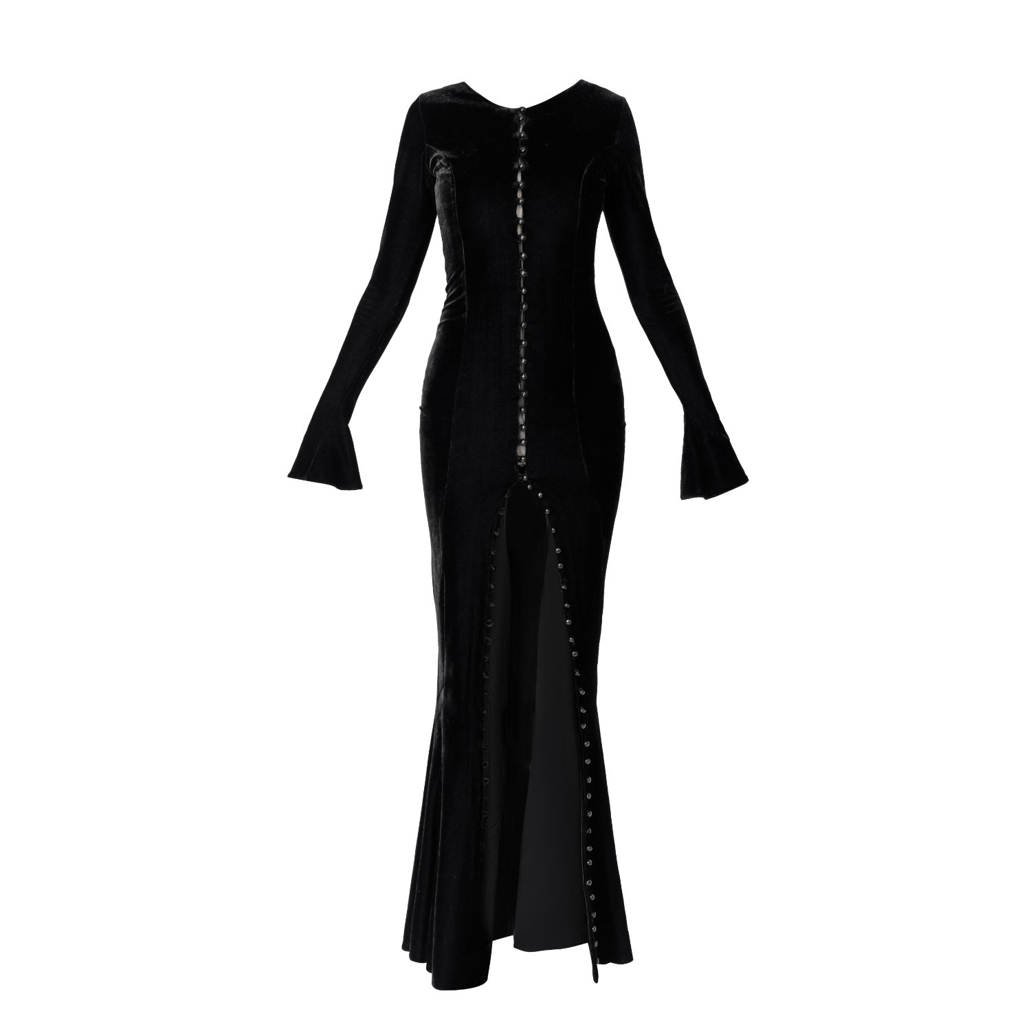 Lia Aram Women's Black Velvet Gown With Pearl Button Closure In Black