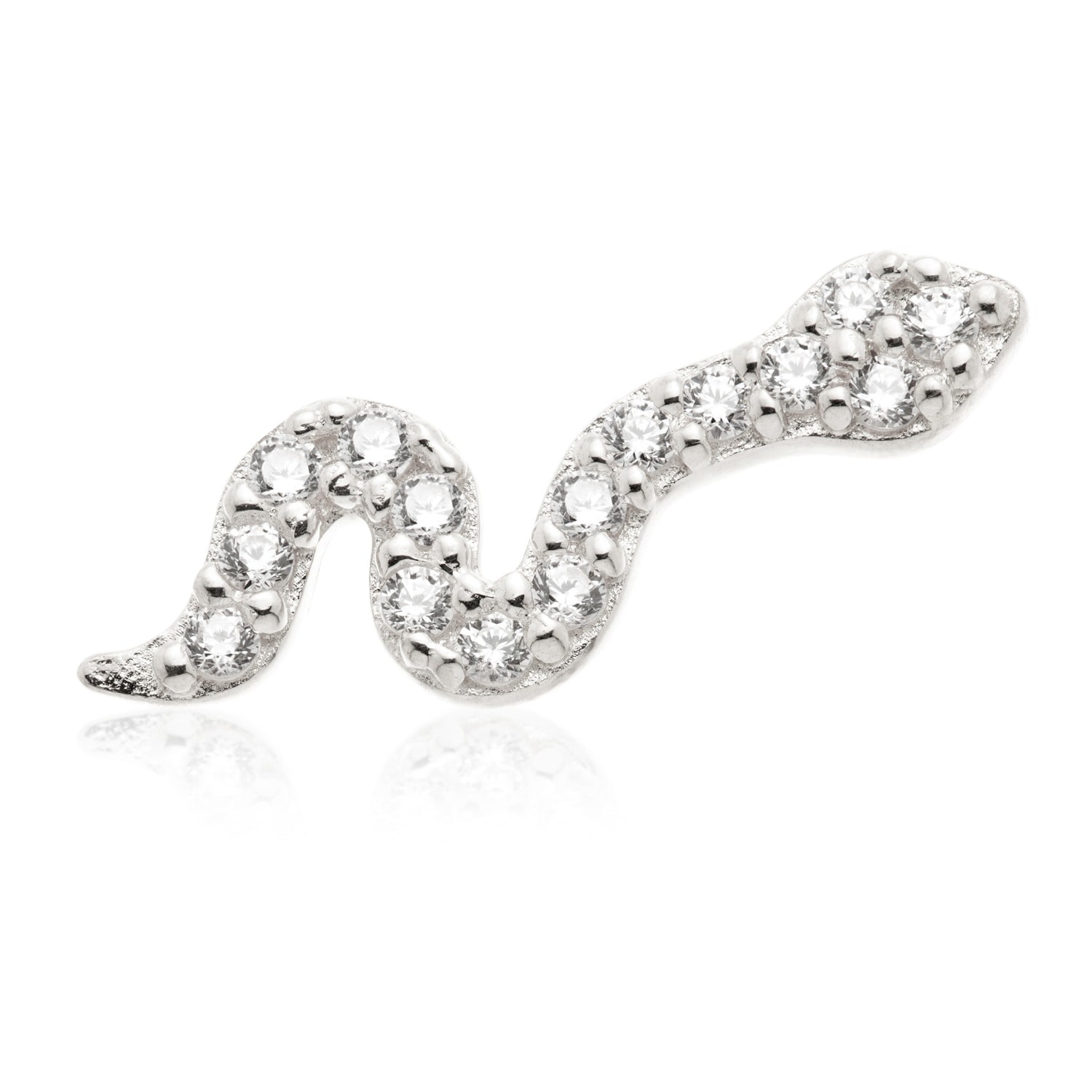 Tish Lyon Women's Syn 14ct Solid Gold Jewelled Snake Flatback Stud - White Gold