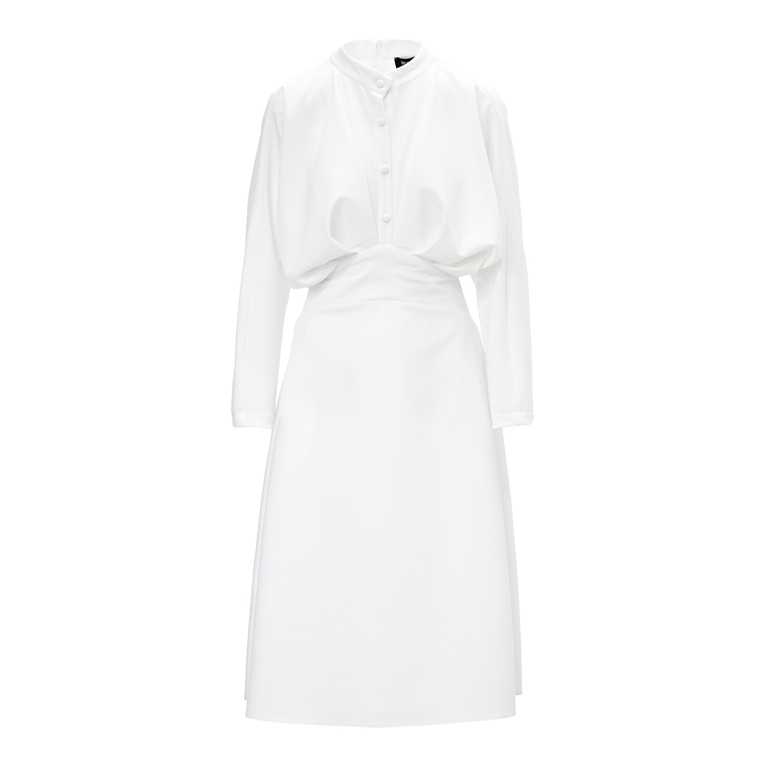 Bluzat Women's White Midi Dress With Draping And Buttons In White