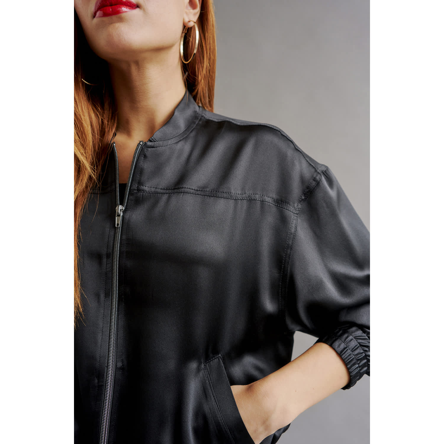 Poppy Silk Bomber Jacket - Black | The Summer Edit | Wolf