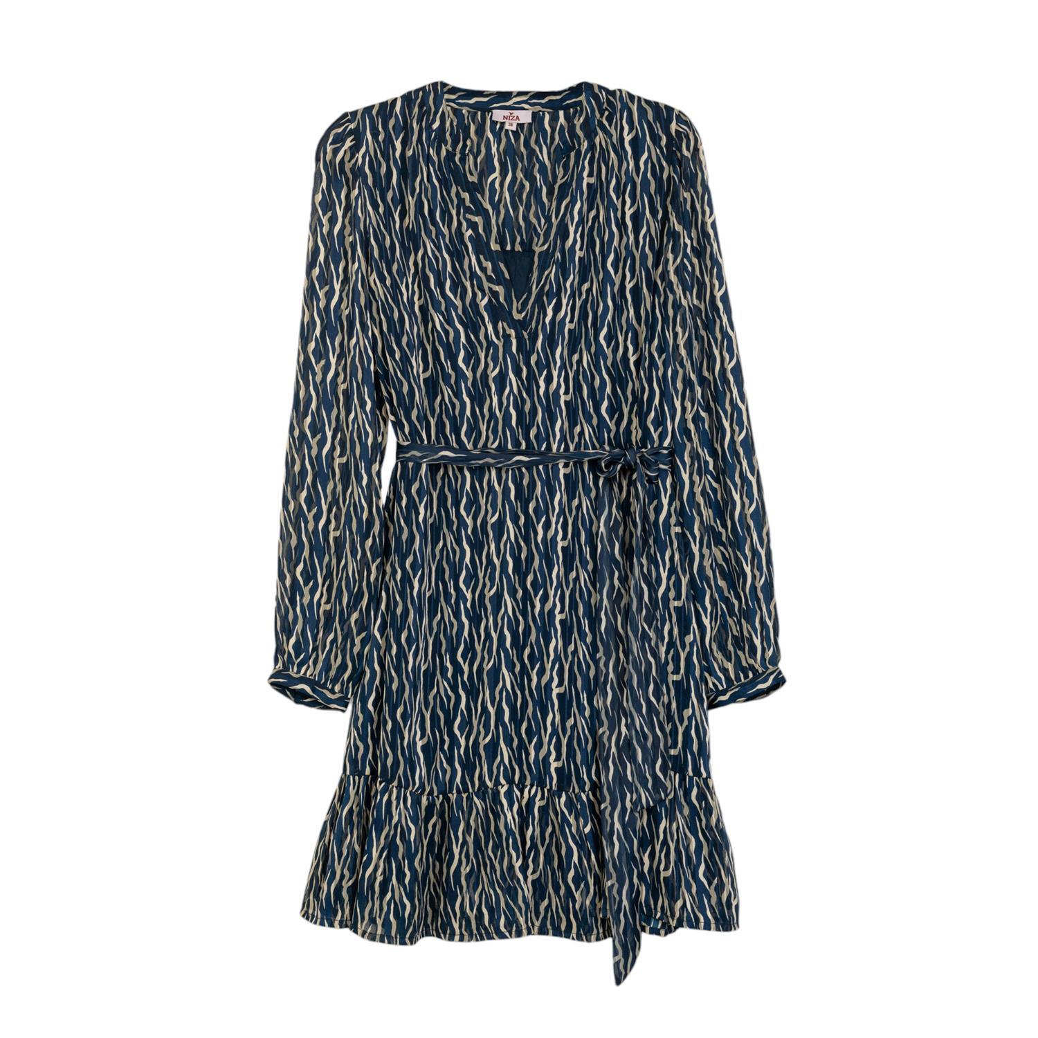 Women’s Blue Short Dress With Ruffle Long Sleeves Large Niza