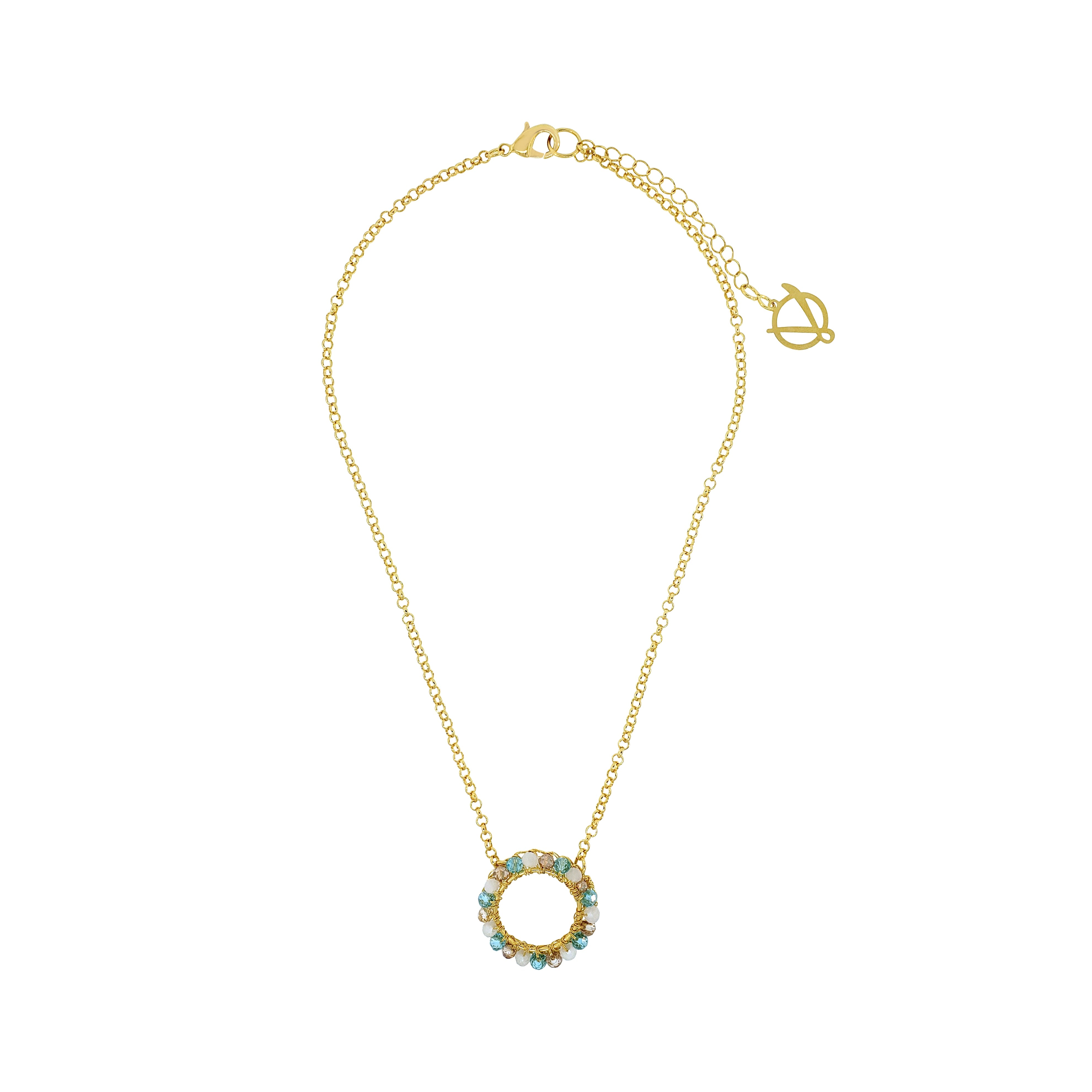 Lavish By Tricia Milaneze Women's Neutrals / Gold / Blue Seafoam Blue Mix Ellie Handmade Crochet Necklace