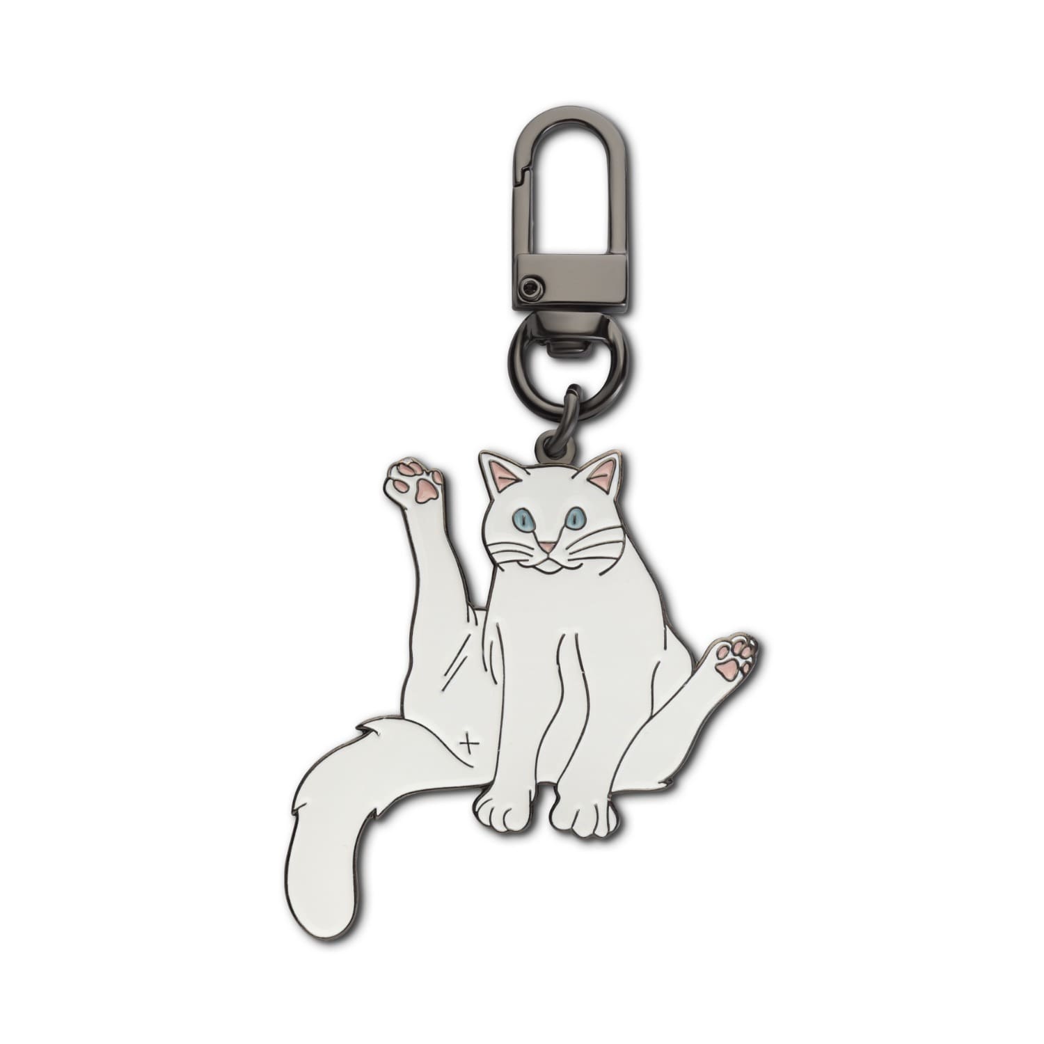 Make Heads Turn Women's White Enamel Carabiner Keychain Sitting Cat