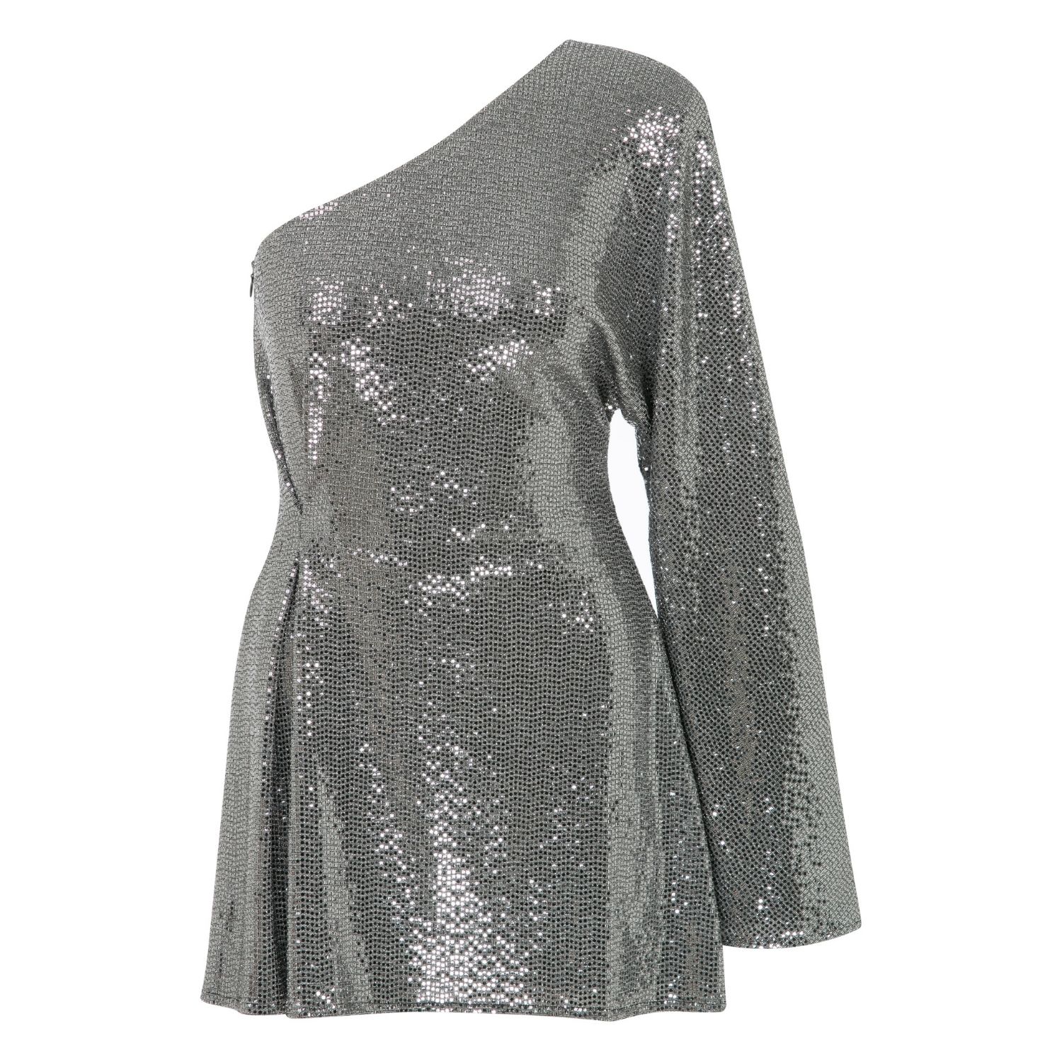 Women's Silver Emerald One Shoulder Sequin Mini Dress | Medium | Nazli Ceren