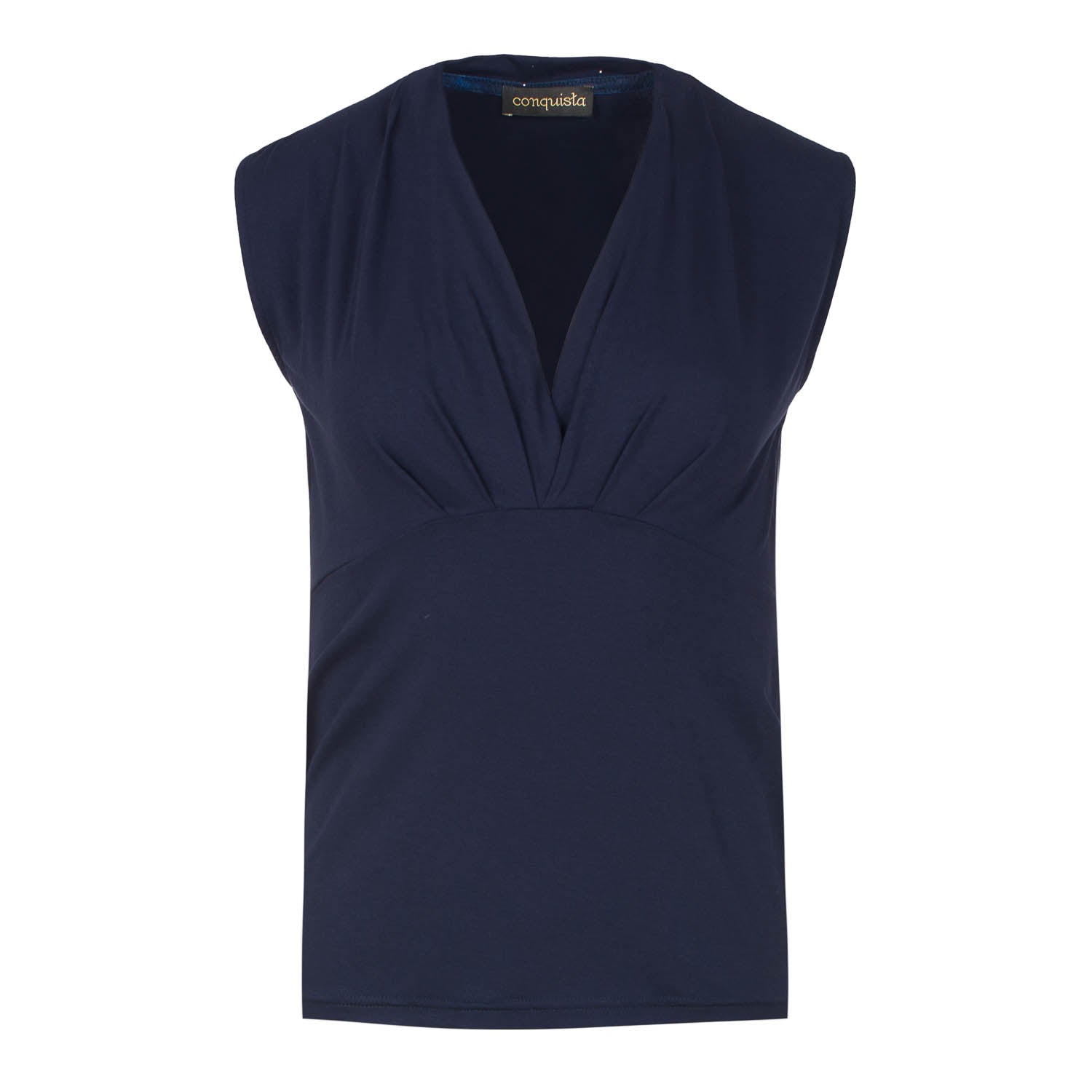 Women’s Blue Navy Faux Wrap Sleeveless Top Small Conquista