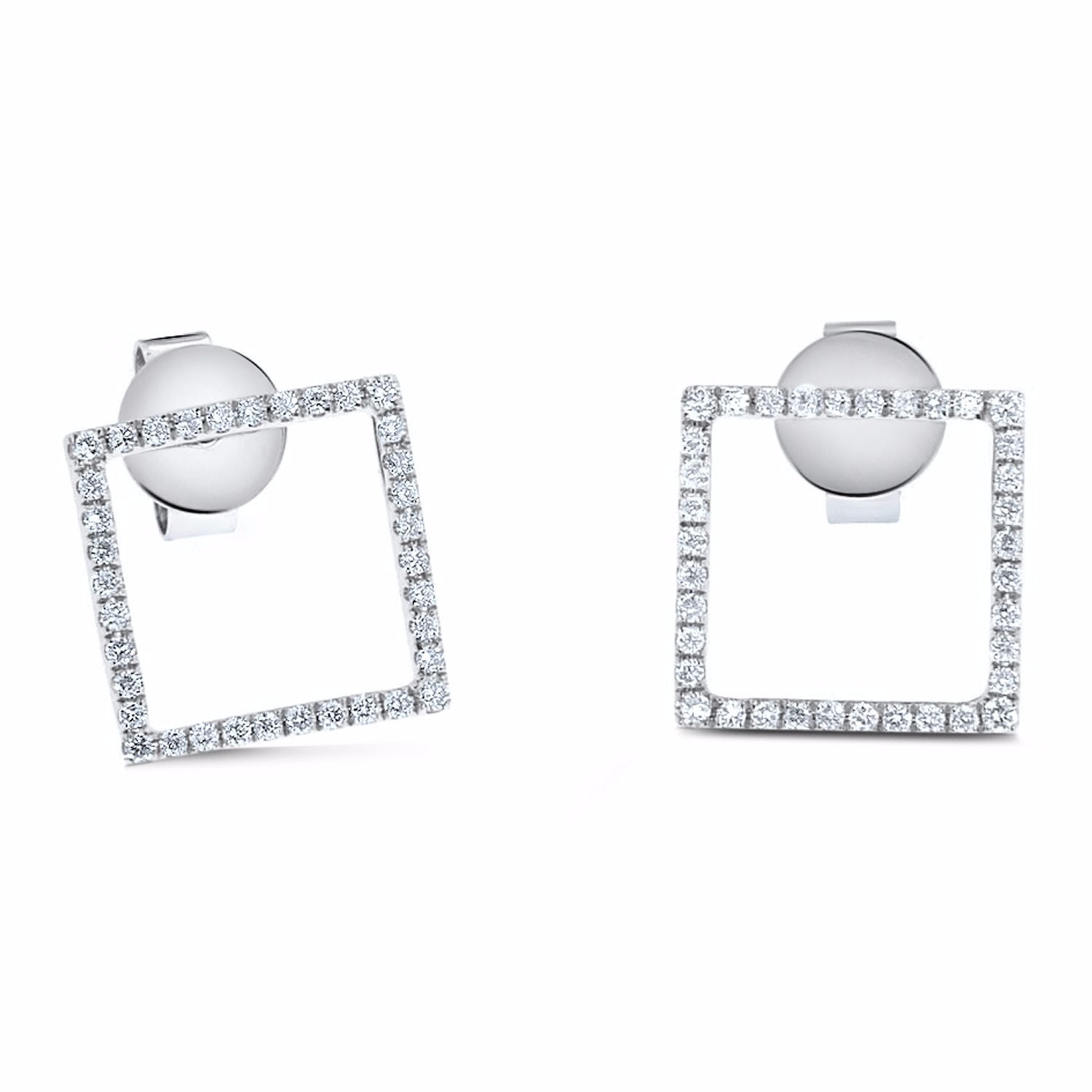 Women’s Silver Square Diamond Studs 14K White Gold Cosanuova