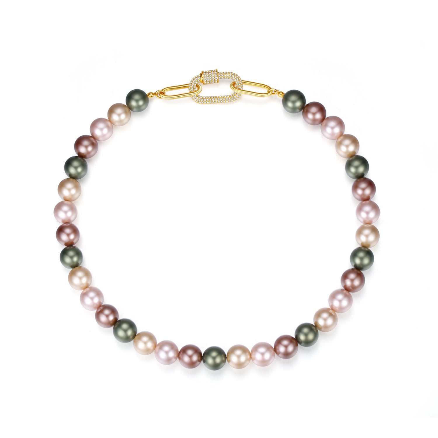 Classicharms Women's Small Gold Shell Pearl Necklace With Gem-encrusted  Carabiner Lock