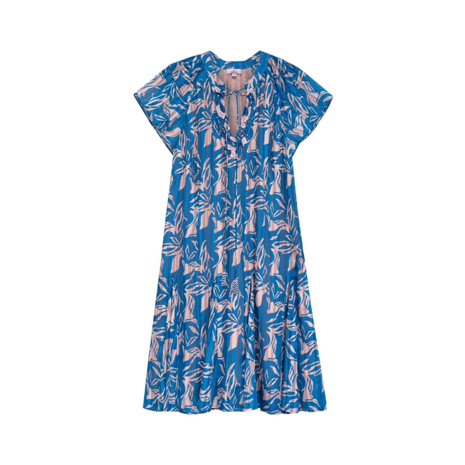 Niza Women's Blue Long Tiered Skirt With Geometric Print