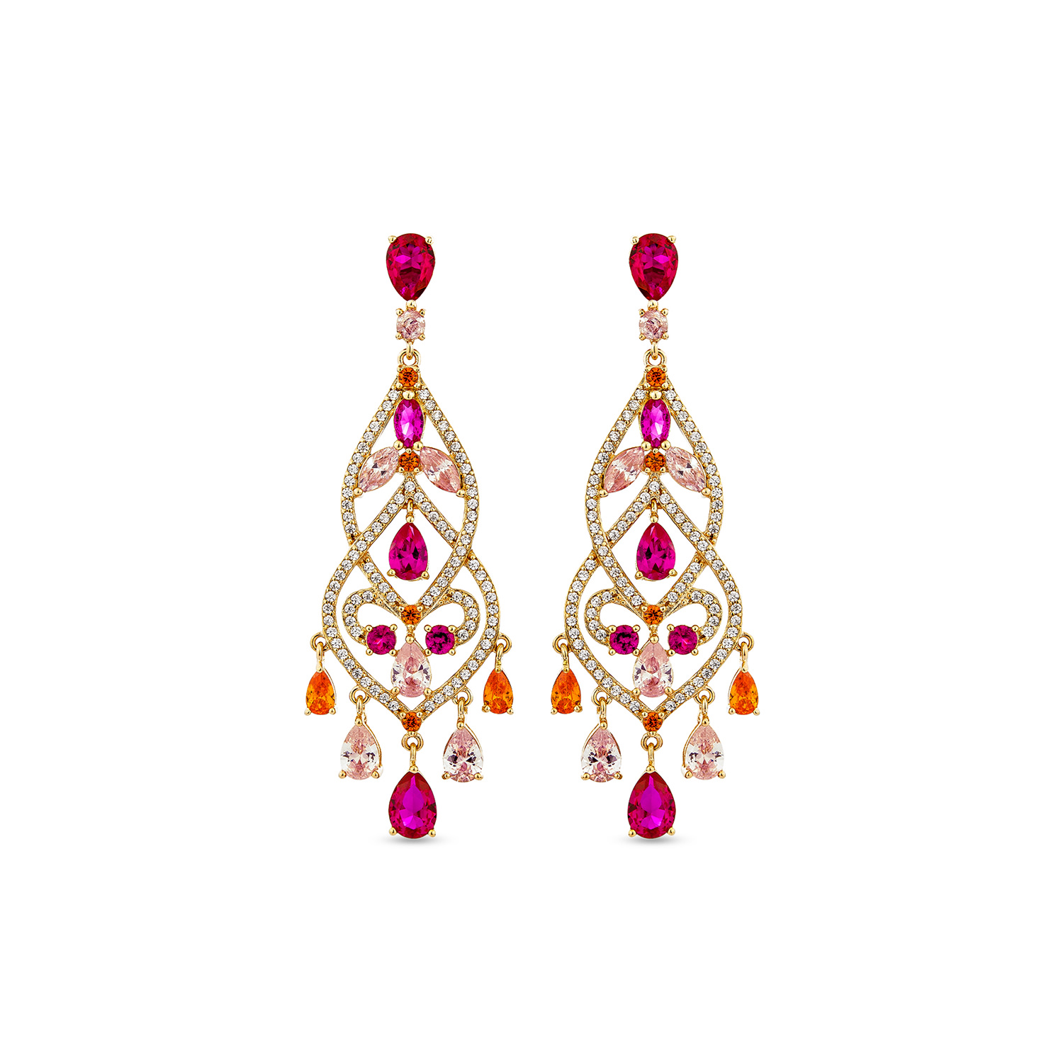 Sally Skoufis Women's Gold / Red / Pink Chandelier Earrings With Man Made Ruby In 18k Gold Vermeil In Multi