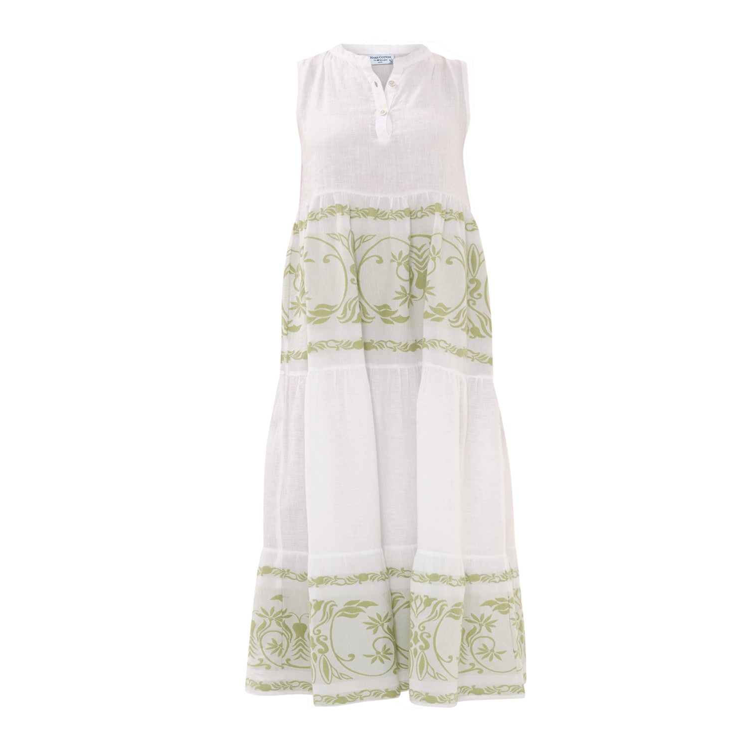 Haris Cotton Women's Smock Maxi Linen Dress With Embroidered Cotton Details White - Avocado In White