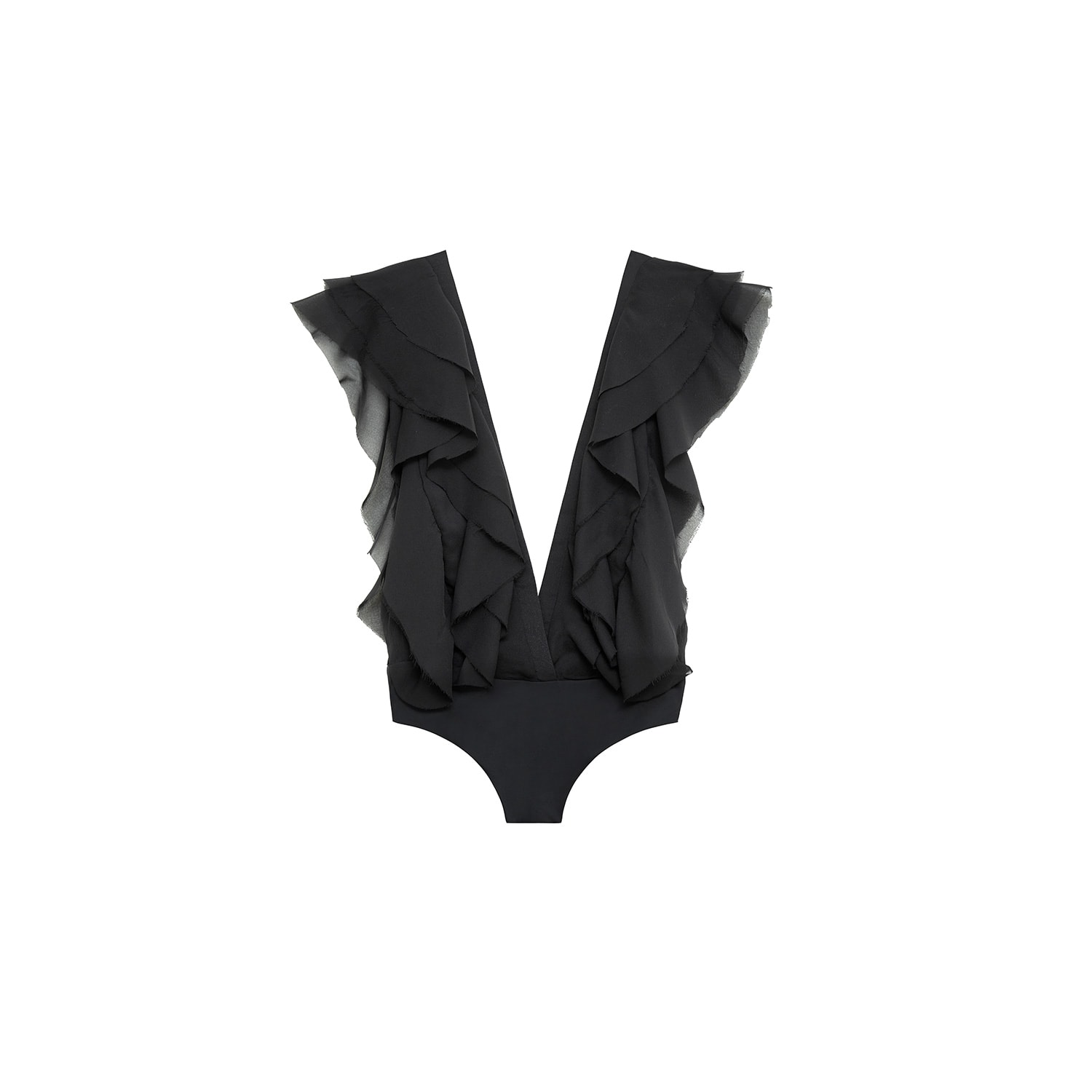 Audrey Vallens Women's Black Miss Av Ruffled Chiffon Bodysuit In Black