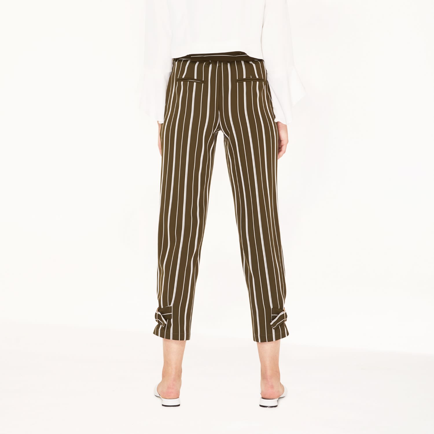 green and white striped trousers