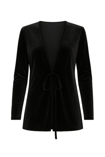 Conquista Women's Velvet Cardigan With Ties In Black In Black