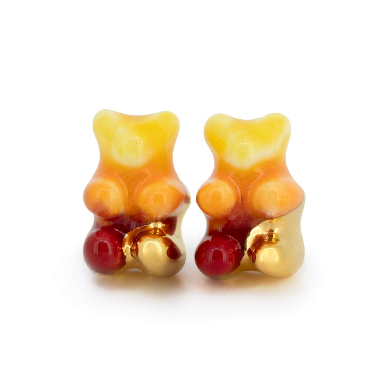 Women’s Red / Gold / Yellow Fire Ombre Gummy Bear Stud Earrings - Gold Dipped Cj314