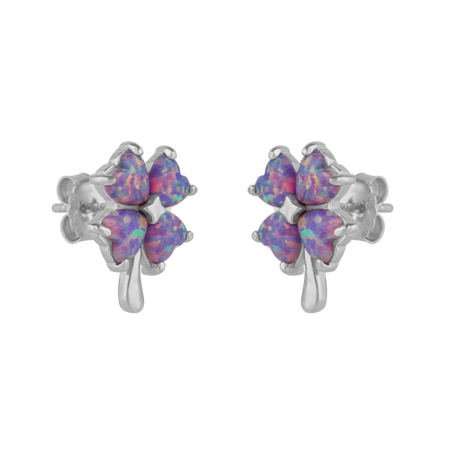 Spero London Women's Pink / Purple / Silver Pink Purple Opal Four Leaves Clover Sterling Silver Stud Earrings - S