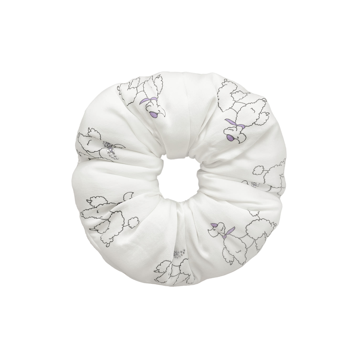 Not Just Pajama Women's White Diamond Poodles Silk Puff Scrunchie In White