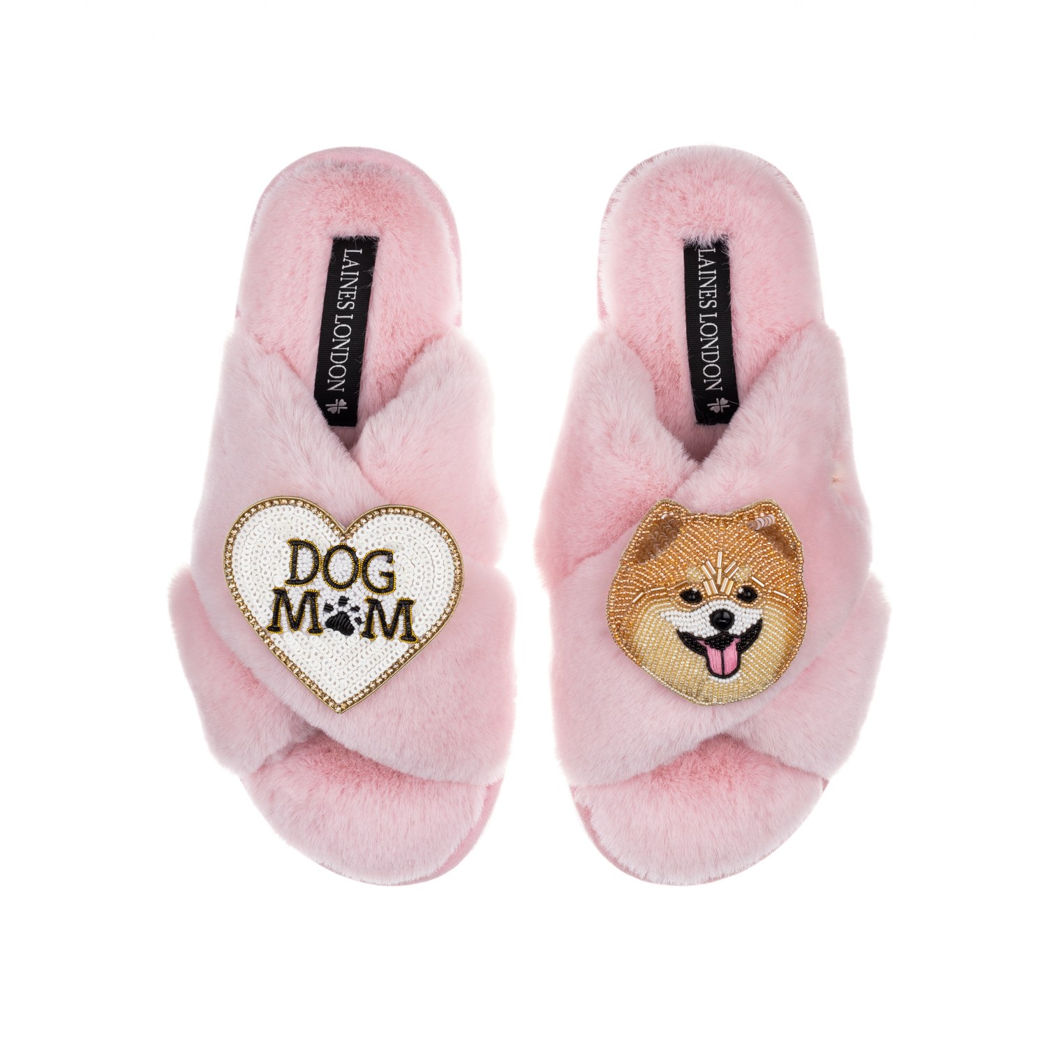 Laines London Women's Pink / Purple Classic Laines Slippers With Teddy The Pomeranian & Dog Mum / Mom Brooches - P In Pink/purple