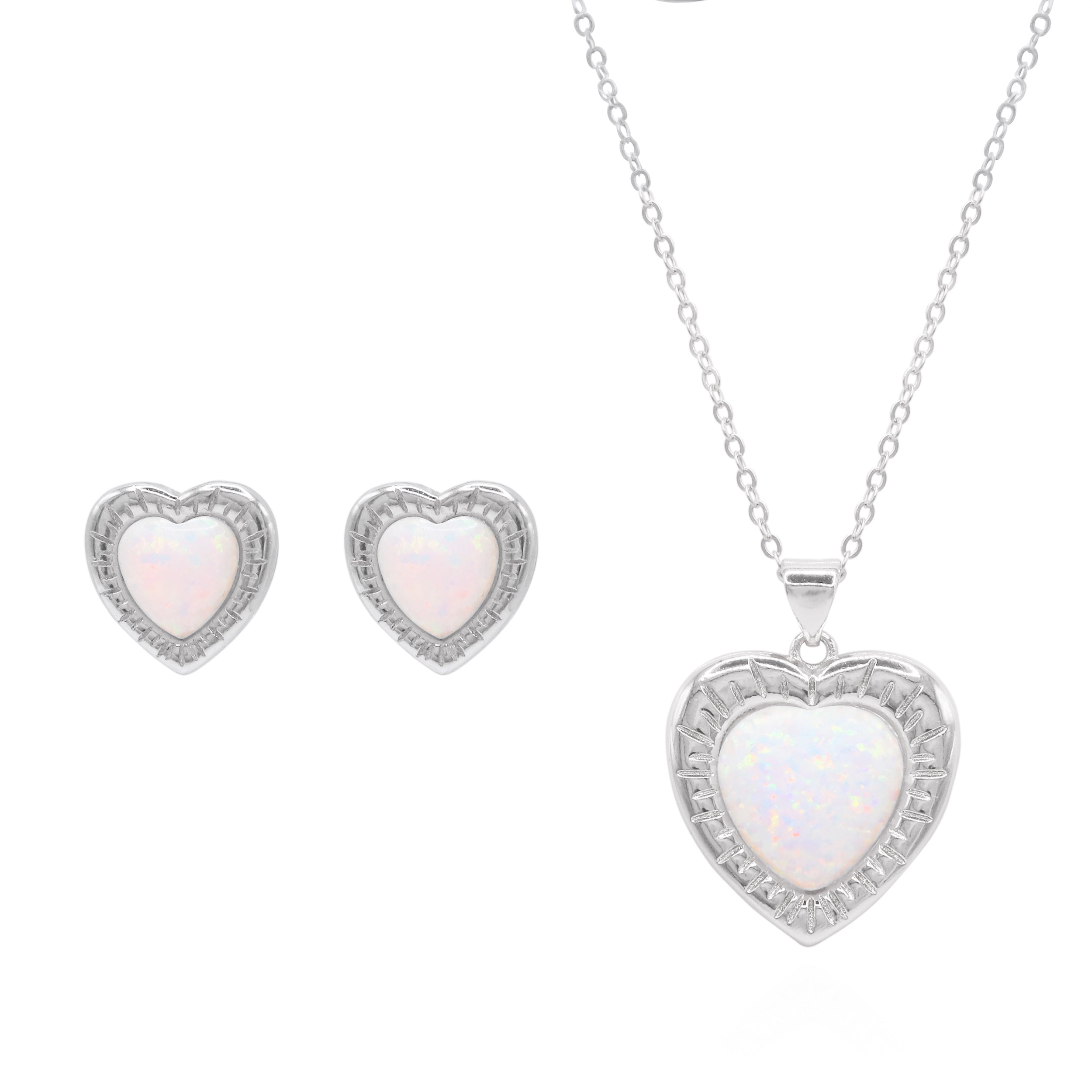 Luna Charles Women's Opal Heart Necklace Gift Set - Earrings & Necklace - Sterling Silver