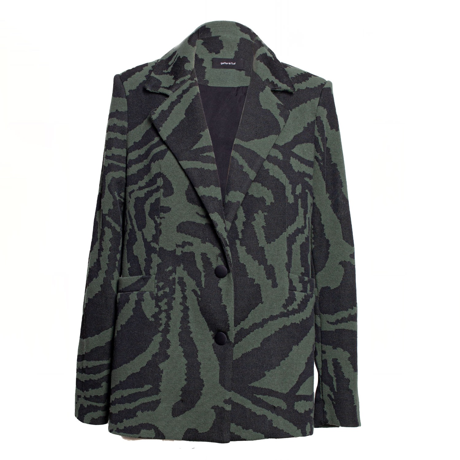 Gaffer&fluf Women's Green Jersey Jacquard Single Breasted Jacket - Abstract Khaki In Green