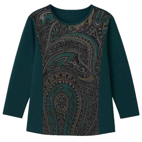 Conquista Women's Green Batwing Print Top In Green