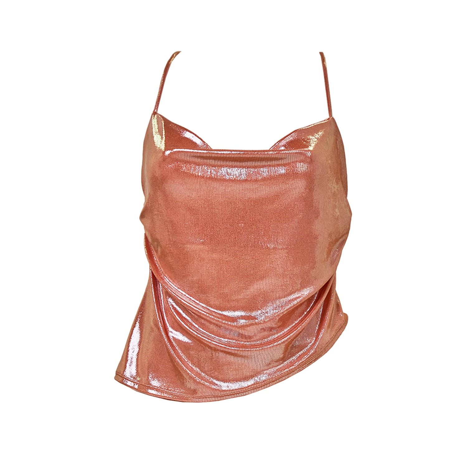 Women's Orange The Sundown - Draped Metallic Cowl Neck Top | Large | Aulala Paris